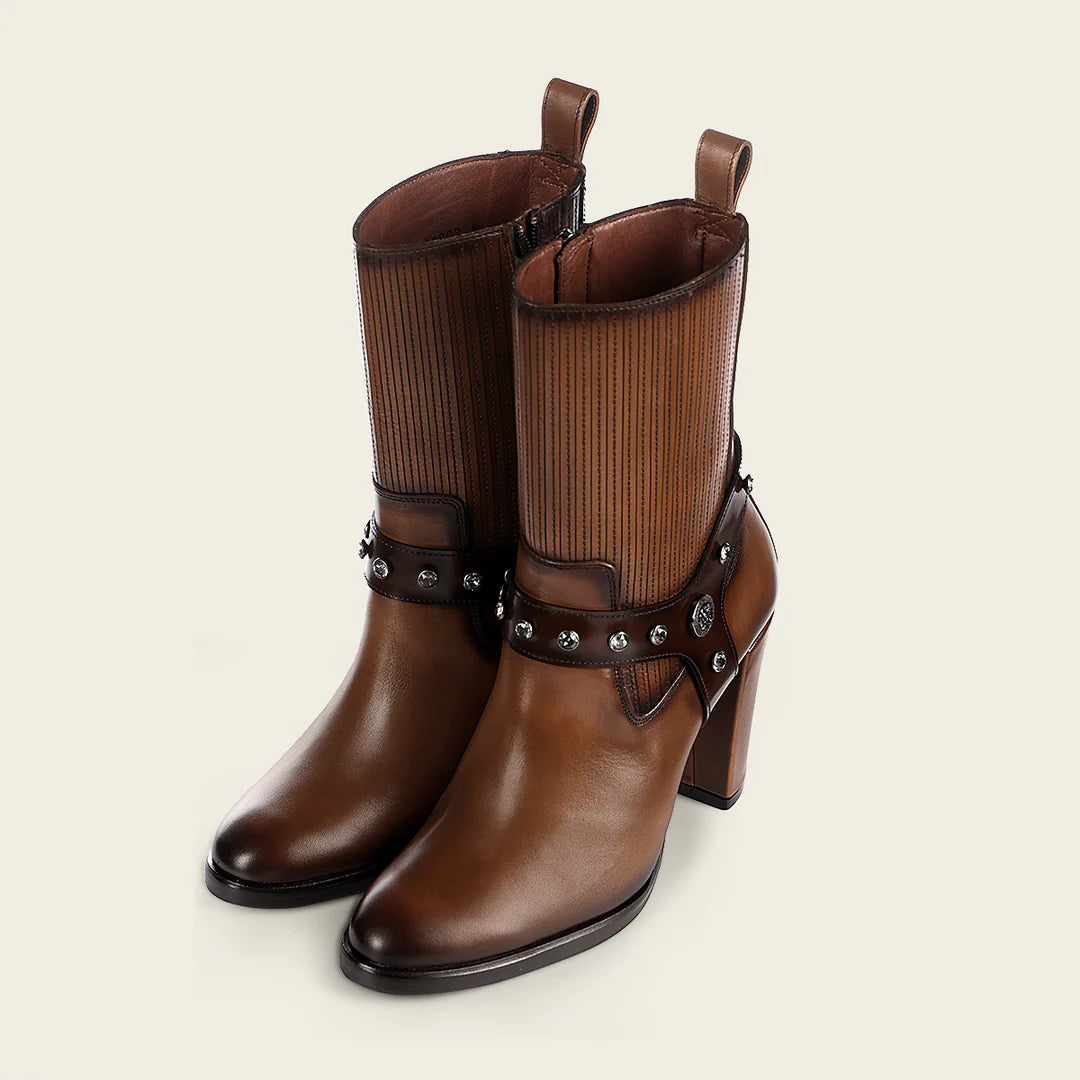 Franco Cuadra Women's Western Cowgirl Ankle Boots - Tobacco Brown Leather Boots for Country Dancing, Rodeo & Cowgirl Fashion