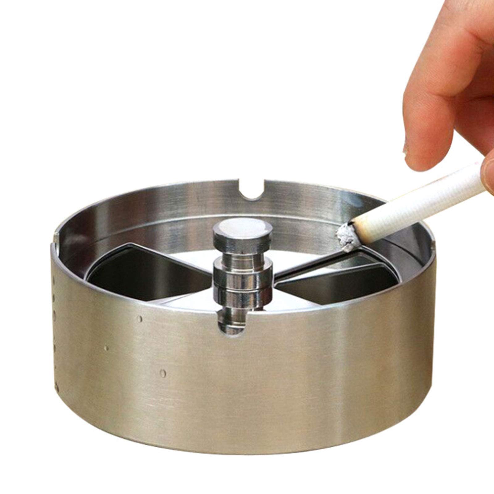 YOULEMIGN Round Spinning Ashtray with Lid - Stainless Steel Windproof & Odorless Ash Tray for Outdoor Patio, Home, Office - Perfect for Smoking Areas, Balcony, and Tabletop Use