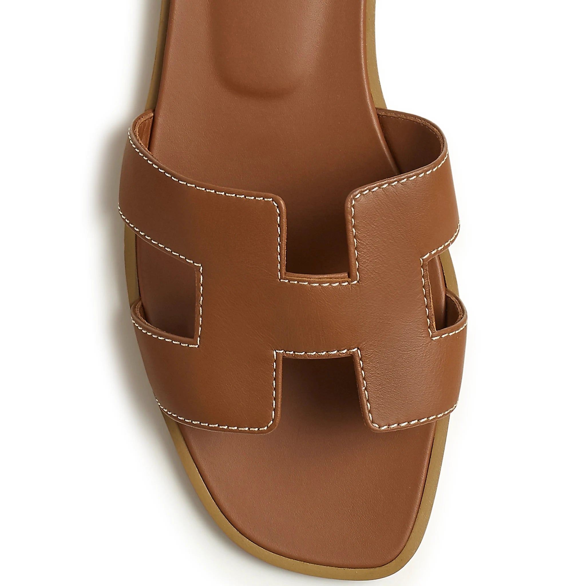 Hermès Paris Oran Gold Leather Sandals for Women - Luxury Designer Flat Slides for Summer, Beach & Casual Outfits