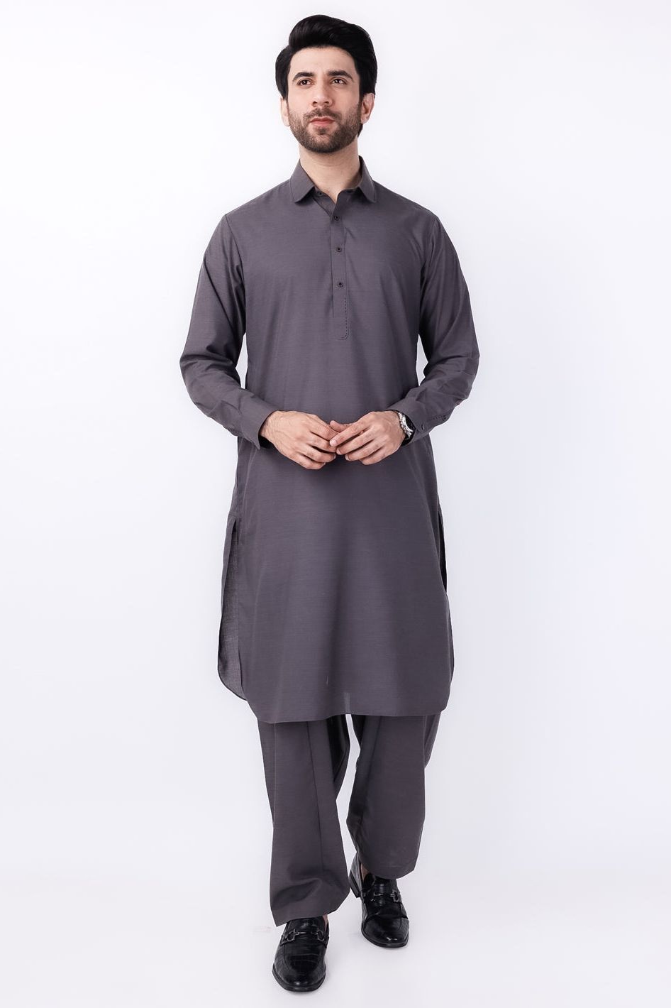 Premium Blended Charcoal Grey Kurta Shalwar Set for Men - Wasim Akram Collection by Almirah - Perfect for Eid, Weddings & Formal Occasions