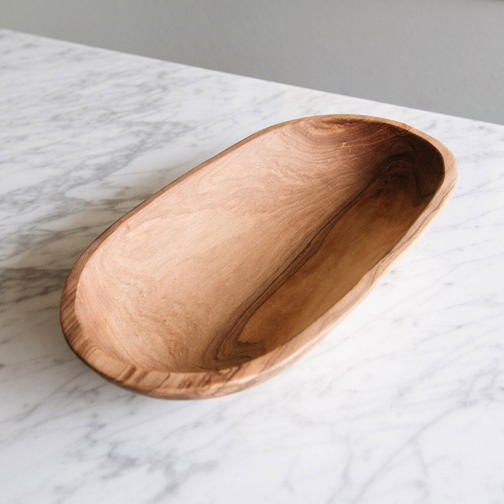 Hand Carved Wild Olive Wood Oval Bowl - Natural Wooden Serving Bowl for Salads, Fruits, Nuts - Perfect for Home Decor, Kitchen Use & Gift Giving
