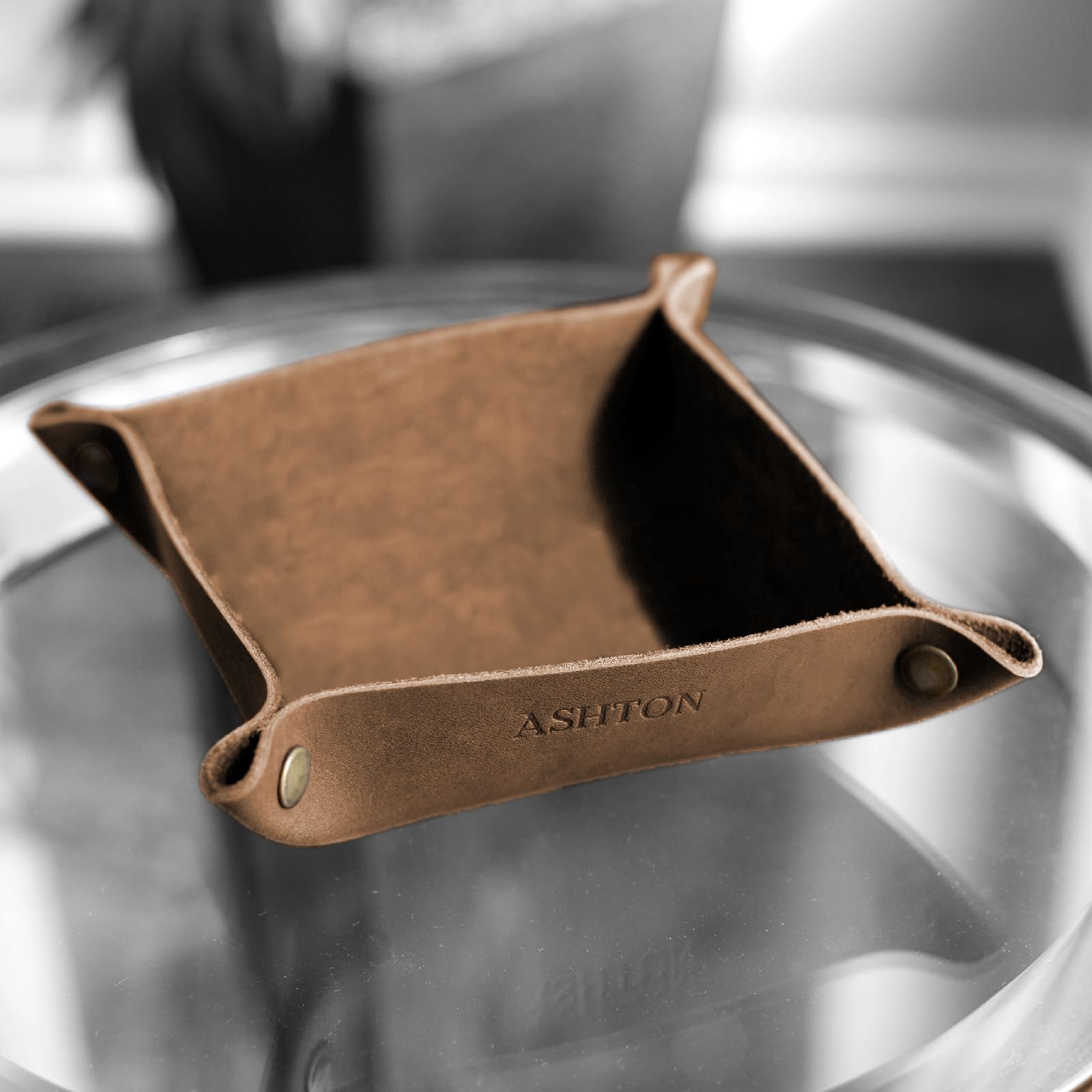 Custom Leather Snap Valet Tray - Personalized Desk Organizer with Name/Initials | 100% Genuine Leather Groomsmen Gift for Men | Handmade in USA | Free Shipping | Perfect for Office, Wedding & Home Organization