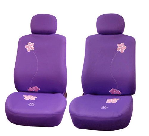 FH Group Floral Embroidery Car Seat Covers - Purple Full Set Universal Fit for Cars, Trucks & SUVs | Airbag Compatible Split Rear Design | Durable Interior Accessories for Daily Commute & Road Trips