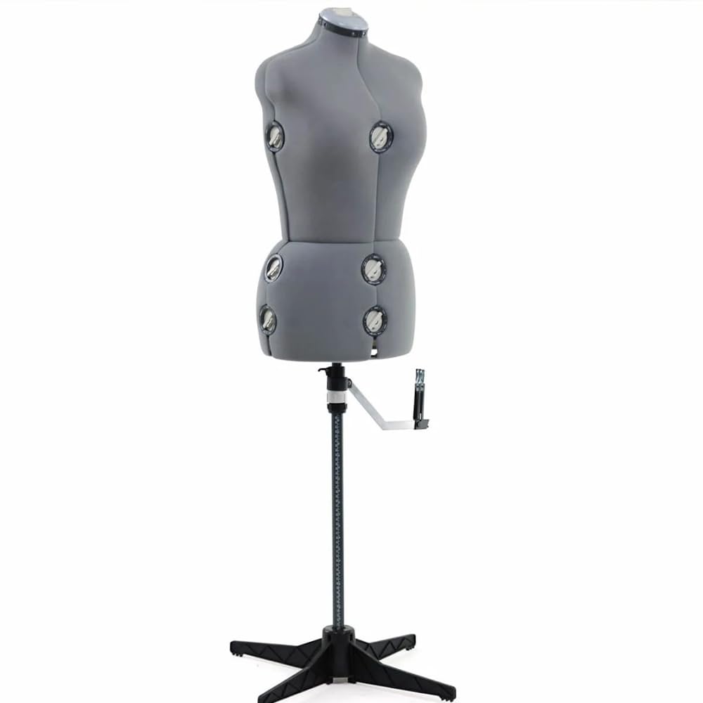 SINGER Adjustable Dress Form Mannequin for Women - Size 10-18, Gray Pinnable Body Torso with 360° Hem Guide, Foam-Backed Fabric, 12 Dials & Tripod Stand | Perfect for Tailoring, Fashion Design, Sewing Projects & Dressmaking
