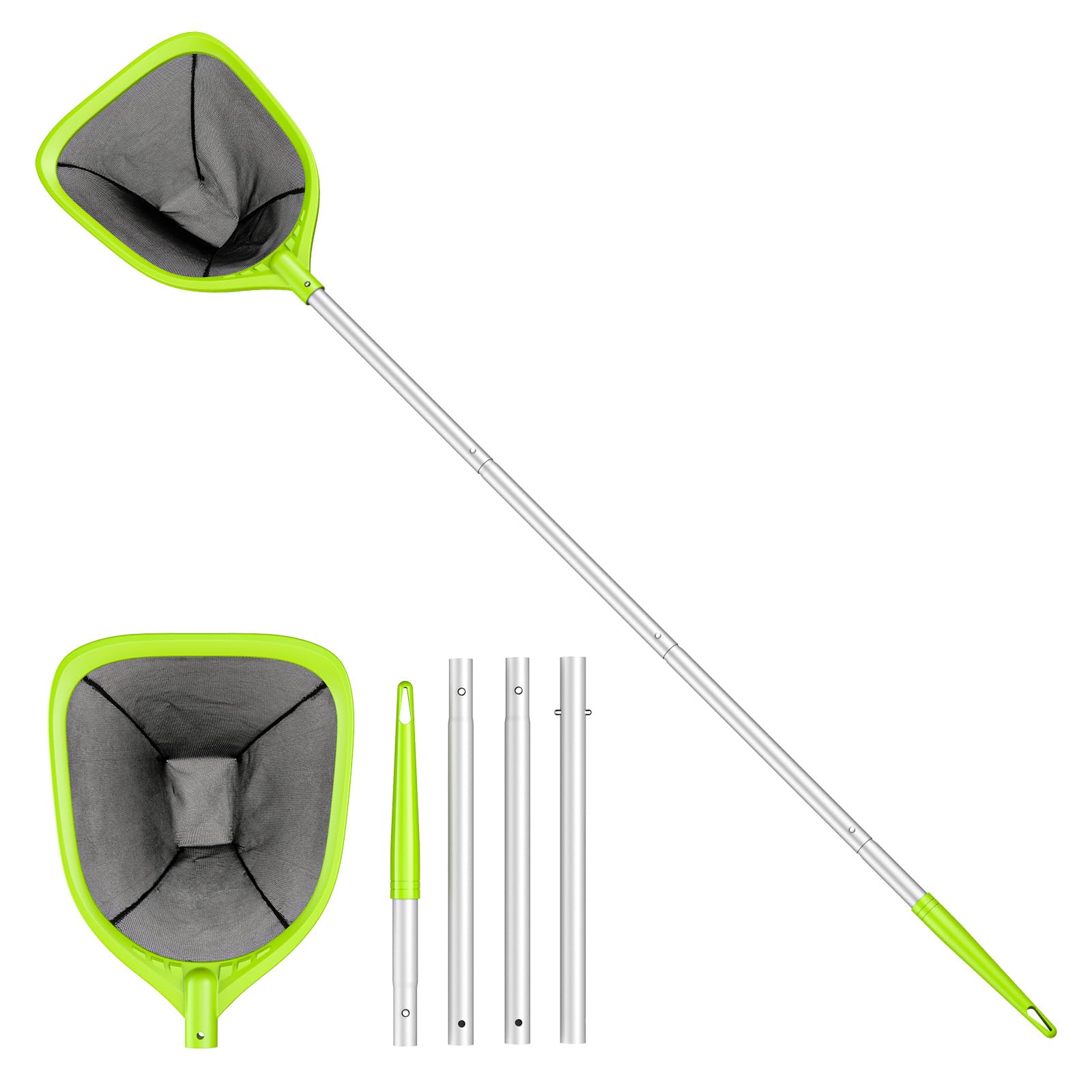 Swimming Pool Skimmer Net 57 Inches - 4-Section Telescopic Aluminum Pole Leaf Rake Net for Fast Cleaning Ponds, Hot Tubs, Spas - Ideal for Backyard, Inground & Above Ground Pools