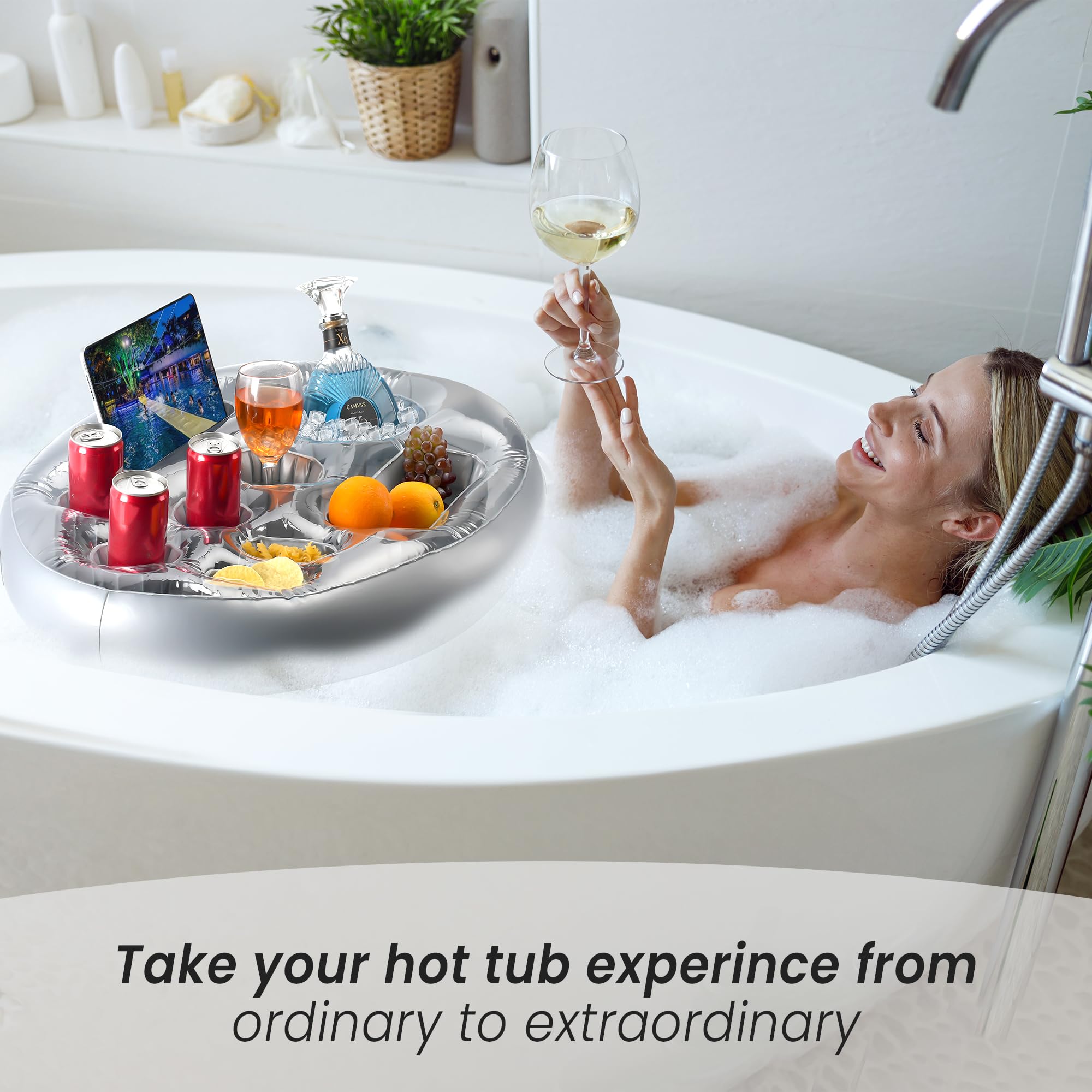 Inflatable Floating Drink Holder for Pool & Hot Tub - Silver | Adult Pool Accessories | Drink Floaties for Swimming, Relaxing & Parties | Perfect for Summer BBQs, Beach Days & Backyard Lounging