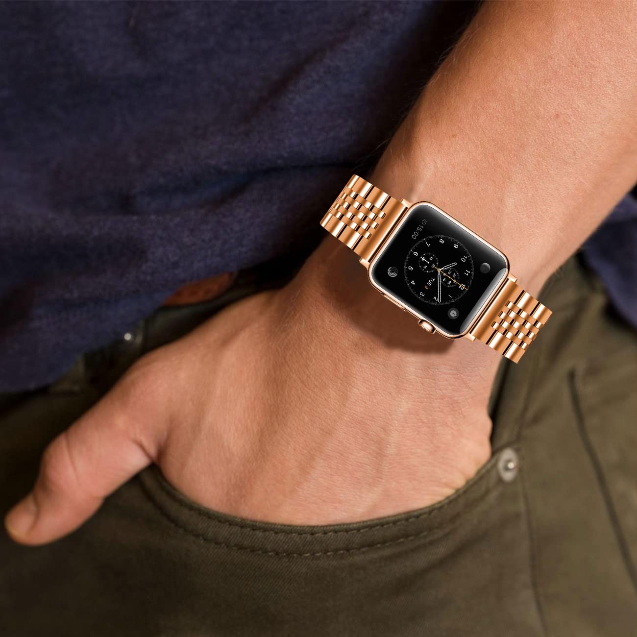 YISIWERA Stainless Steel Metal Watch Band for Apple Watch 49mm 45mm 44mm 42mm 41mm 40mm 38mm - Gold Silver Black Rose Glossy Strap Compatible with iWatch Series 8/7/6/5/4/3/2/1/SE/Ultra - Perfect for Workout, Office & Everyday Wear for Men & Women