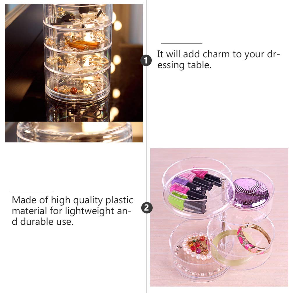 Hemoton 1 Piece Rotating Jewelry Organizer Box - 360° Spinning Makeup Storage Drawer with Plastic Trays for Earrings, Rings & Cosmetics | Perfect for Vanity, Dresser, Bathroom & Closet Organization