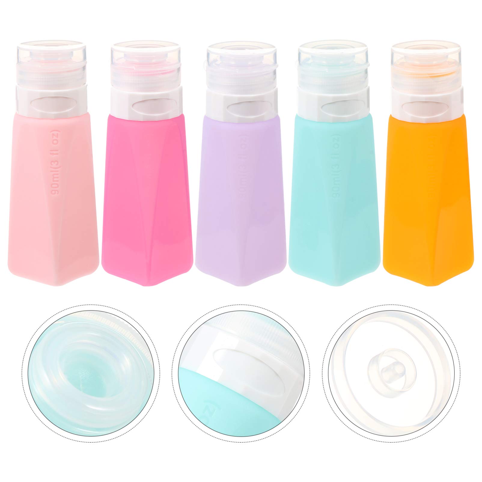 5-Pack Silicone Travel Bottles for Toiletries, Leak-Proof Cosmetic Containers - Perfect for Hand Soap, Lotion & Shampoo on Airplane Trips & Vacations
