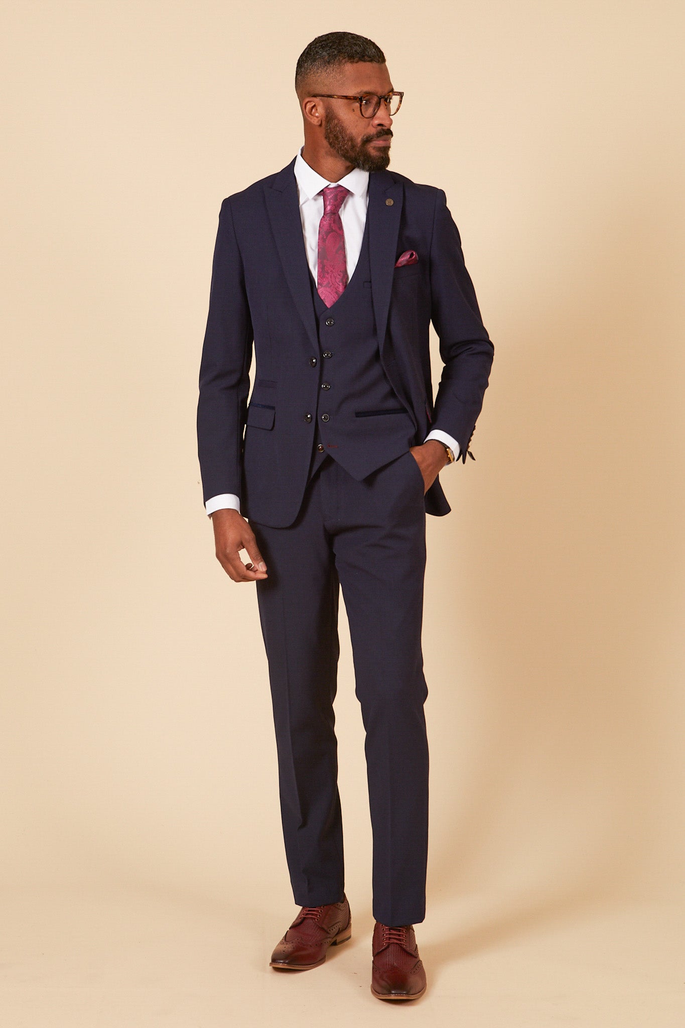 BROMLEY Navy Check Three Piece Suit for Men - Premium Wool Blend Formal Attire | Perfect for Weddings, Business Meetings & Special Occasions