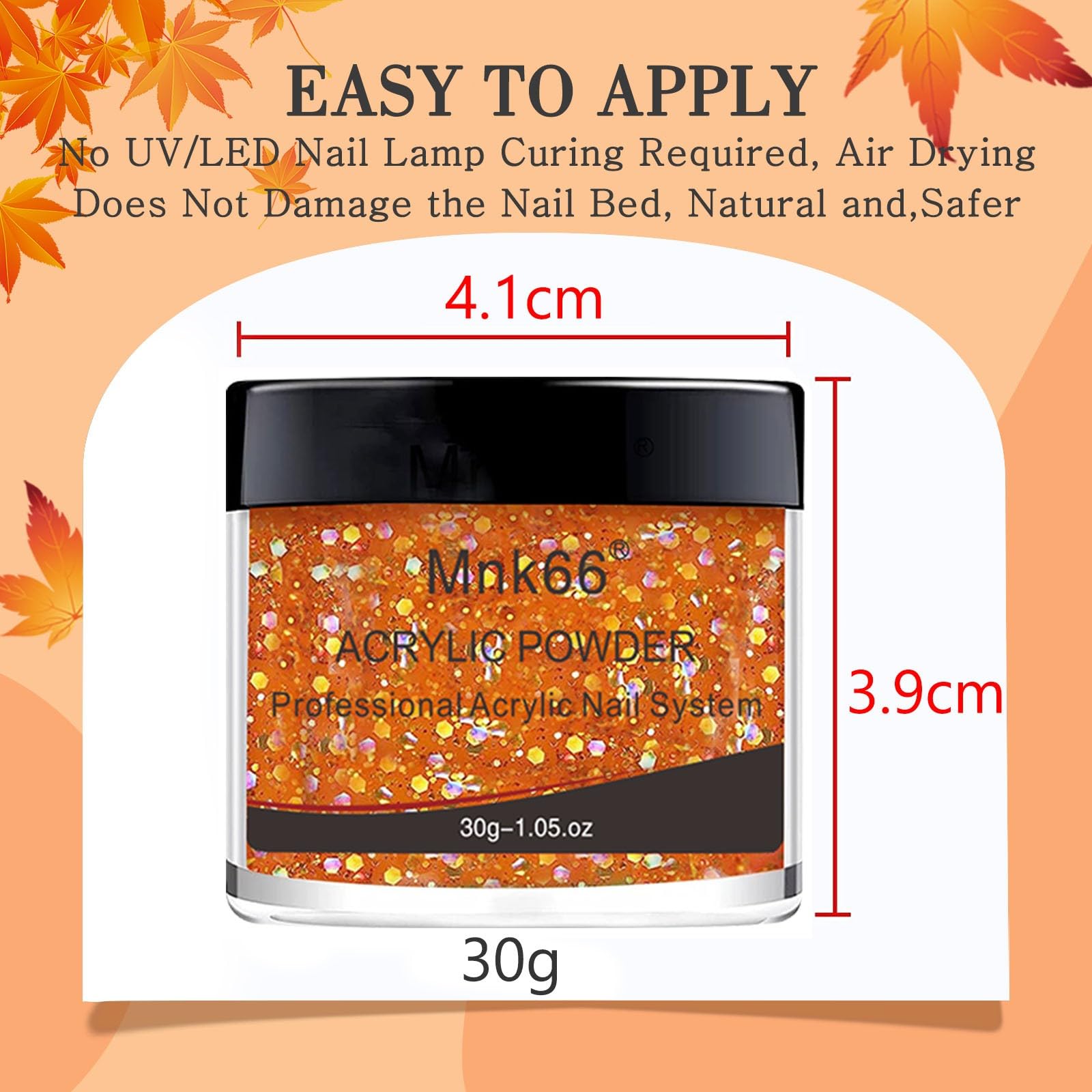 Professional Orange Glitter Acrylic Nail Powder for Nail Extensions & 3D French Nail Art - 30g Halloween Nail Design Kit with Flower Carving Tools, Perfect for Beginners & DIY Manicures | Salon & Home Use, Party & Special Occasion Nails