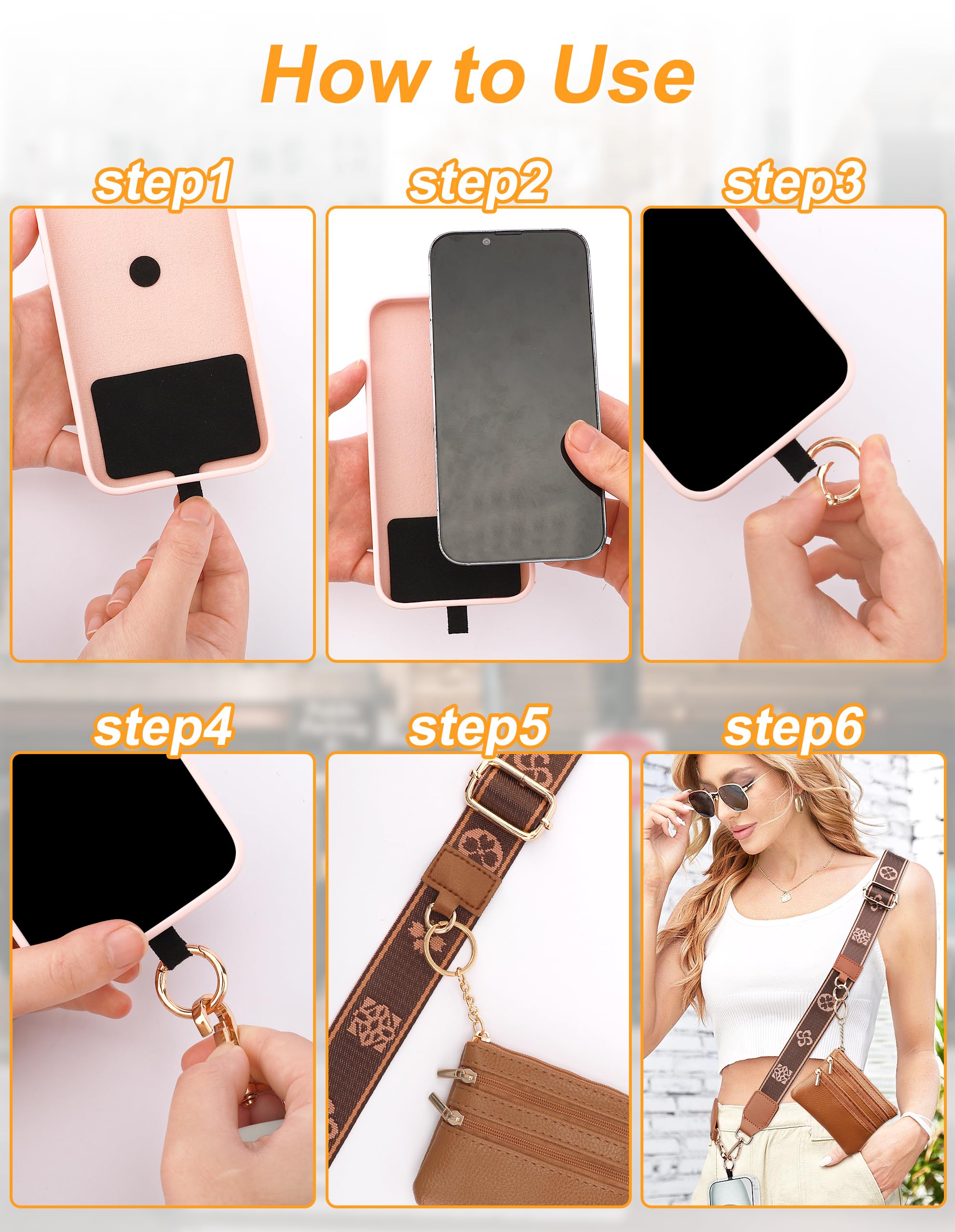 Jusy Clip and Go Strap for Phone with Wallet Crossbody - Adjustable Multifunction Lanyard with Zippered Pouch & Leather Wallet for iPhone, Samsung & All Smartphones (Brown) - Perfect for Travel, Shopping & Hands-Free Convenience