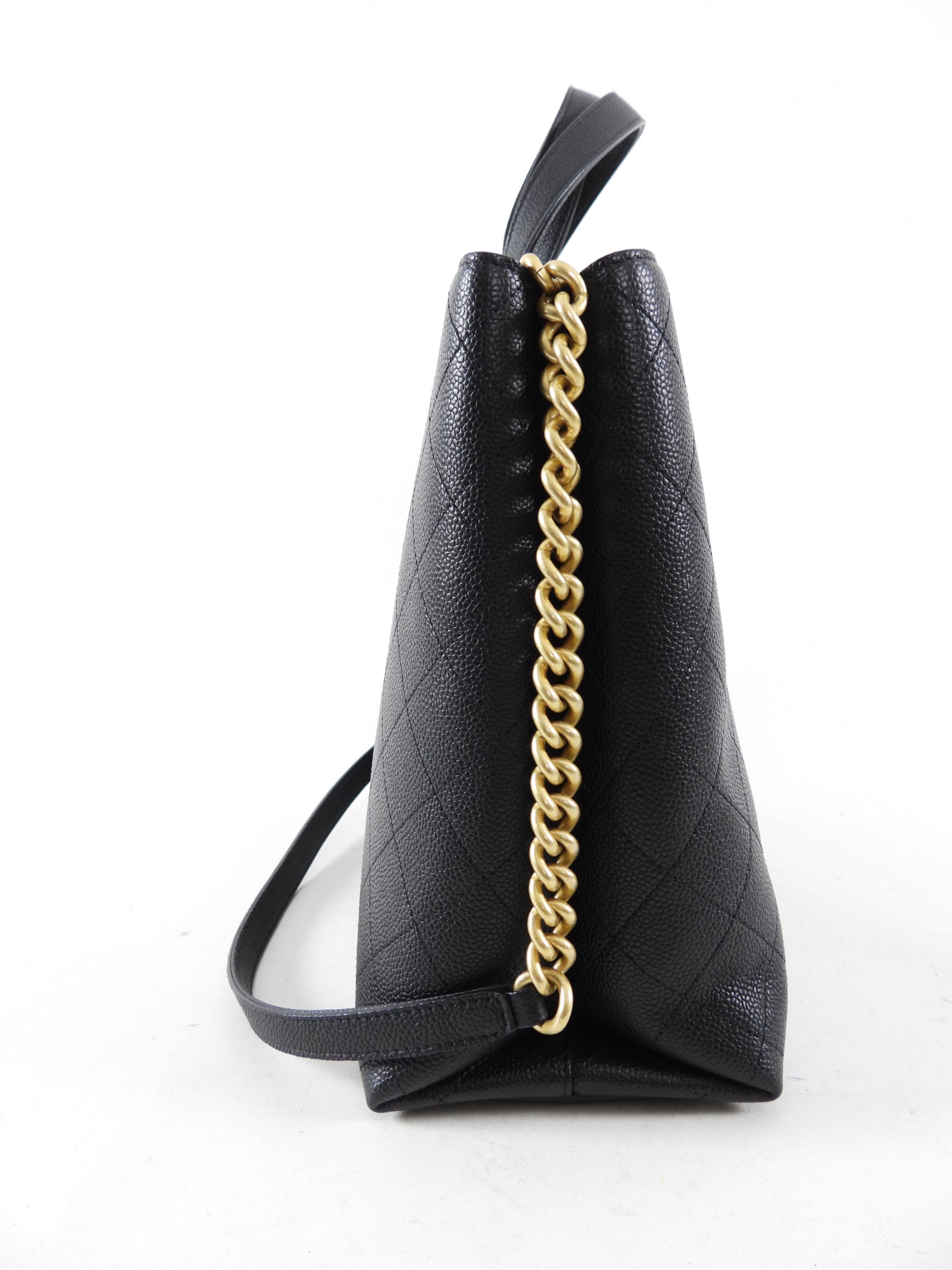 Chanel Black Stitched Caviar Leather Chic Affinity Tote Bag for Women - Luxury Designer Handbag for Work, Travel & Everyday Use