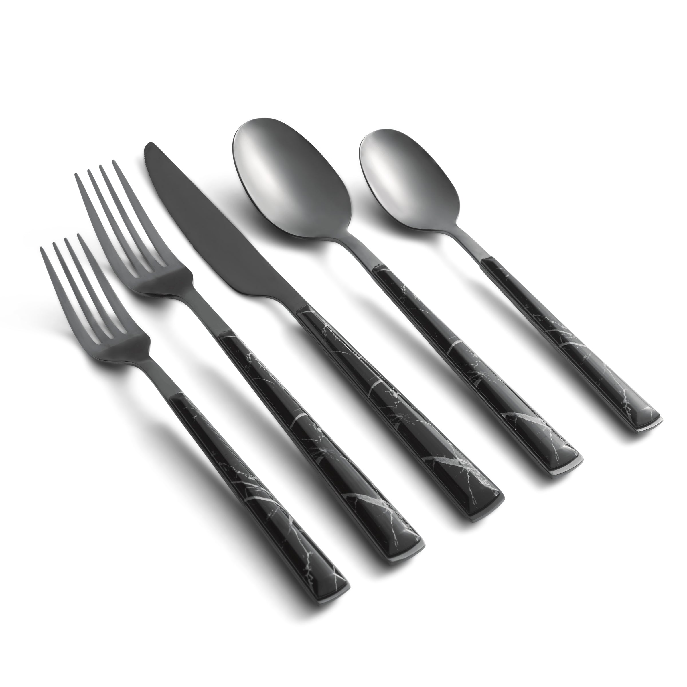 Elegant 20-Piece Flatware Set with Black Marble Handle - Mirror Finish Stainless Steel Cutlery Set for Formal Dining, Wedding Gifts & Home Entertaining