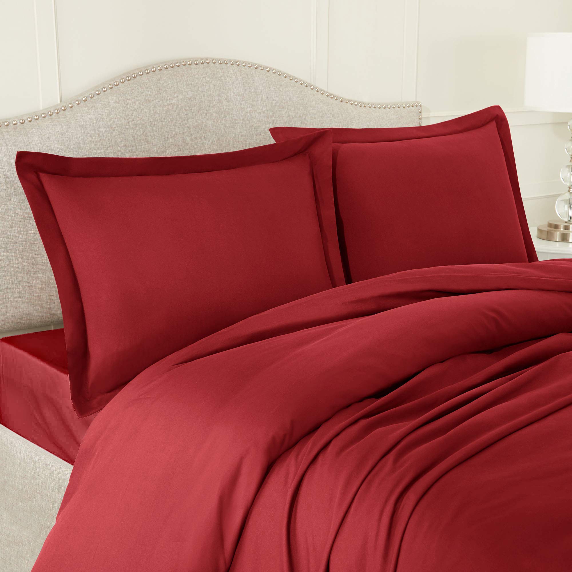 Luxury King Size Bedding Set - Microfiber Comforter, Duvet Cover & 2 Pillow Shams - Burgundy Red Bedroom Decor for Master Bedroom, Guest Room & Hotel Styling