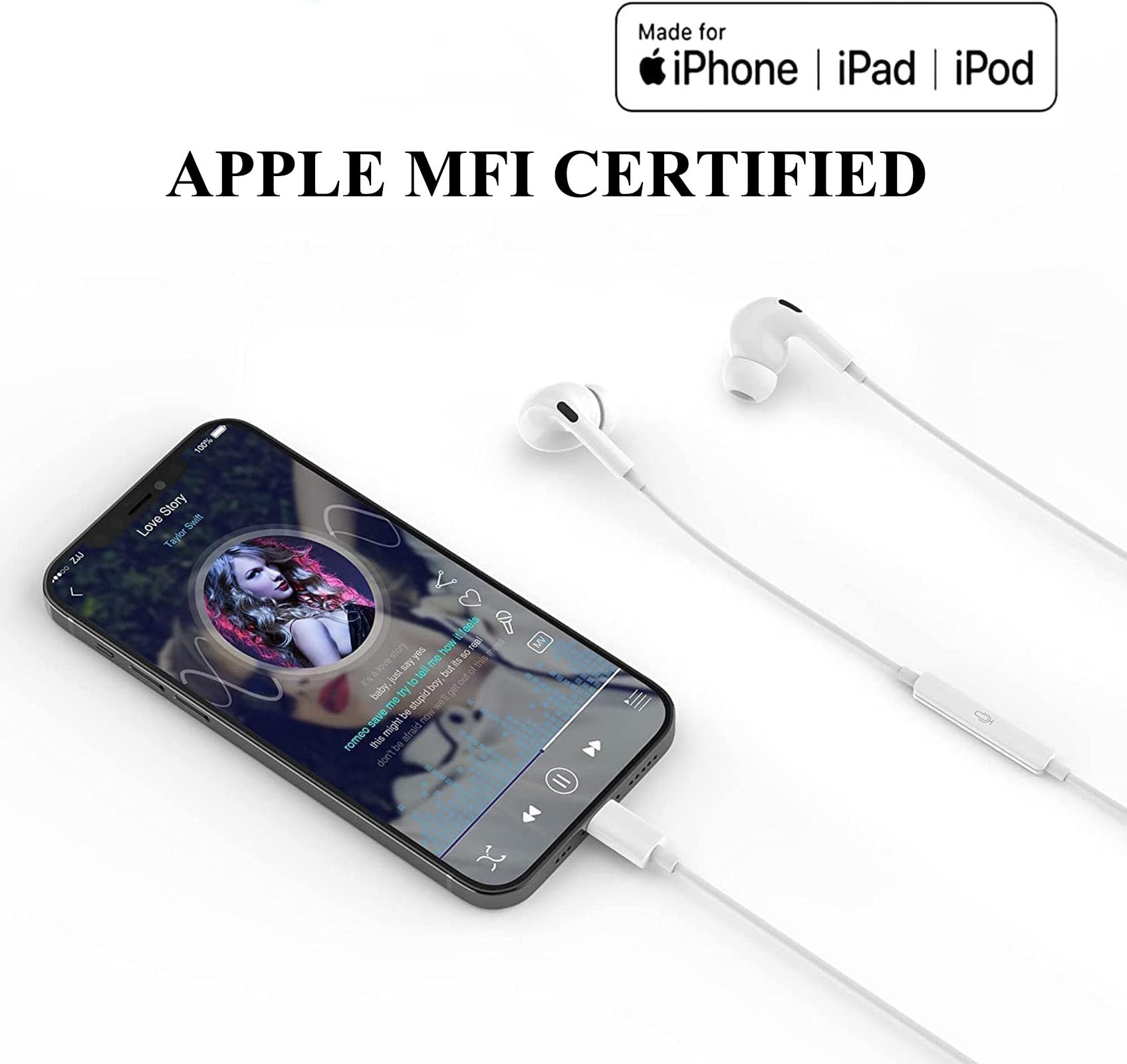 Apple MFi Certified Lightning Earbuds for iPhone 14/13/12/11/Pro Max/X/XS/XR/8/7 Plus - Noise Isolating In-Ear Headphones with Built-in Mic (White) | Perfect for Workouts, Commuting & Hands-Free Calls
