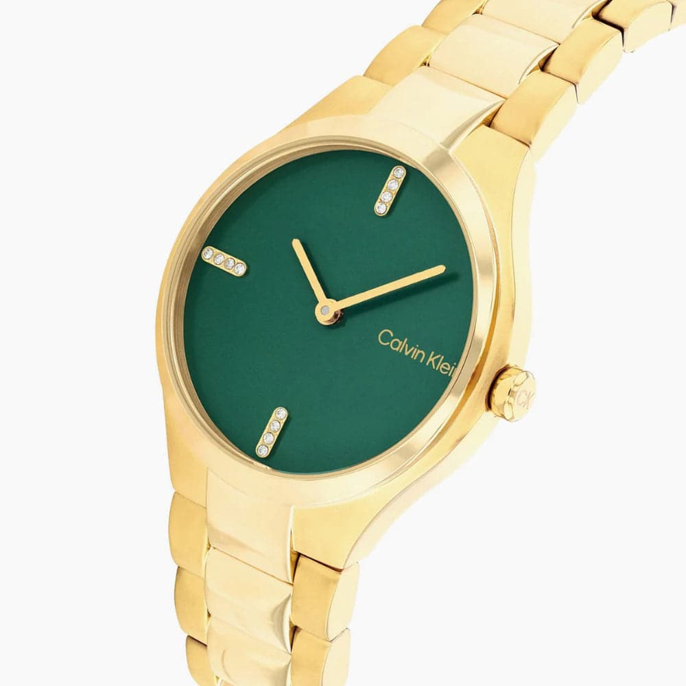Calvin Klein Women's Green Dial Gold Stainless Steel Watch 25200333 - Elegant Fashion Accessory for Office, Party & Everyday Wear