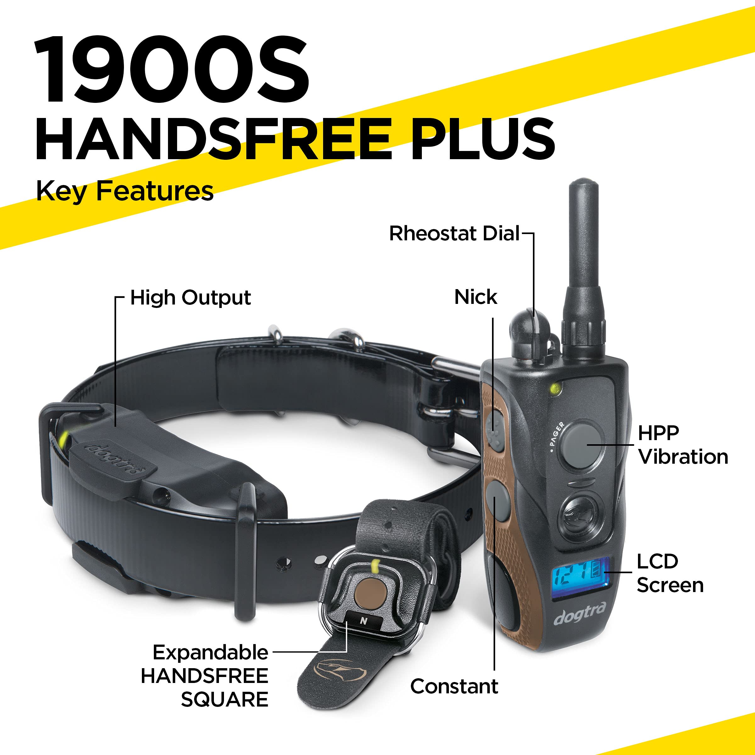 Dogtra 1900S HandsFree Plus Remote Dog Training Collar for Medium & Large Dogs - 3/4 Mile Range, Waterproof Electric Shock Collar with Vibration, 127 Training Levels, Rechargeable E-Collar - Perfect for Obedience Training, Hunting & Outdoor Adventures