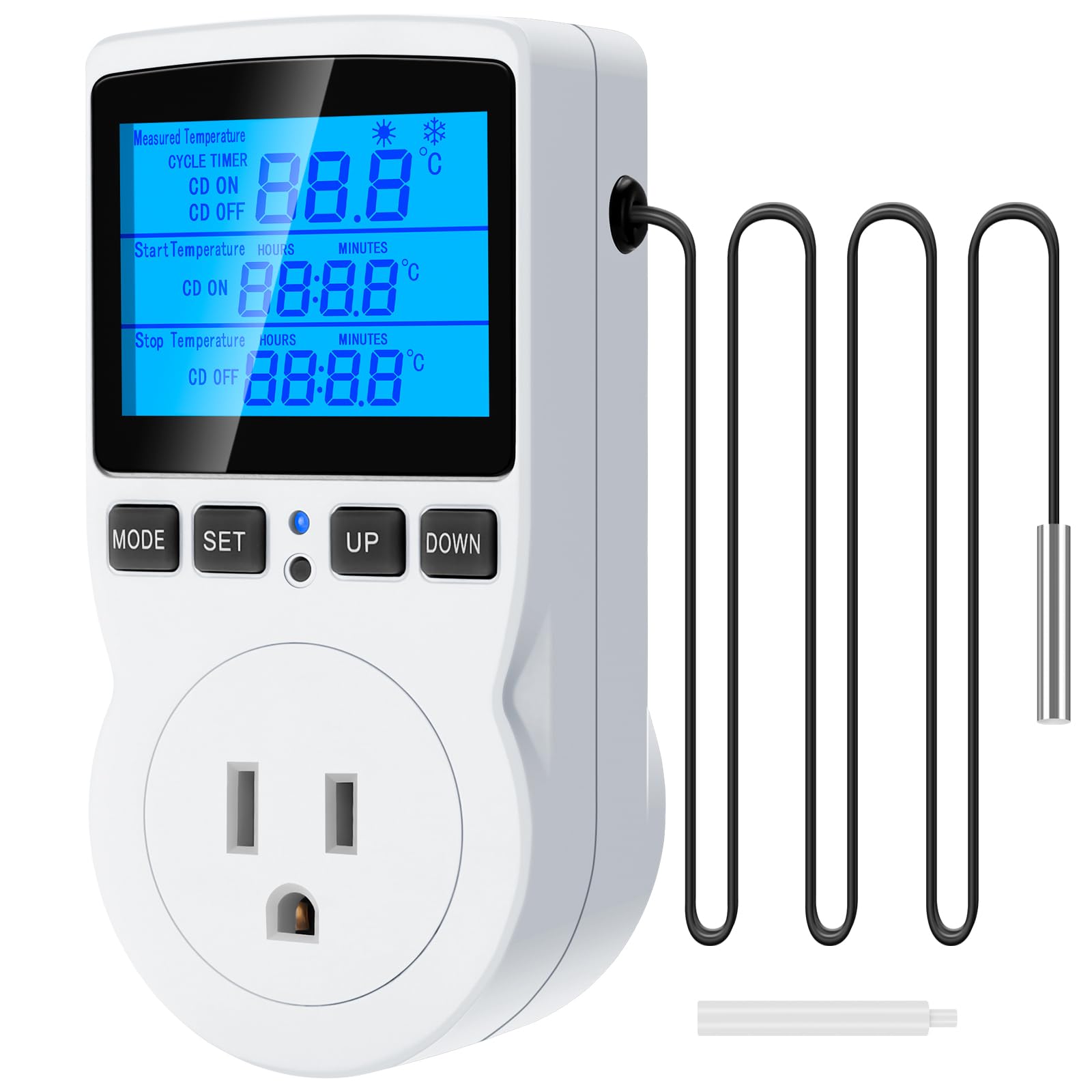 Digital Temperature Controller with Countdown Timer - Smart Thermostat for Reptile Tanks, Aquariums, Greenhouses & Terrariums - Day/Night Mode, LCD Backlight, Heating & Cooling Function - Perfect for Reptile Habitats, Fish Tanks & Plant Growth