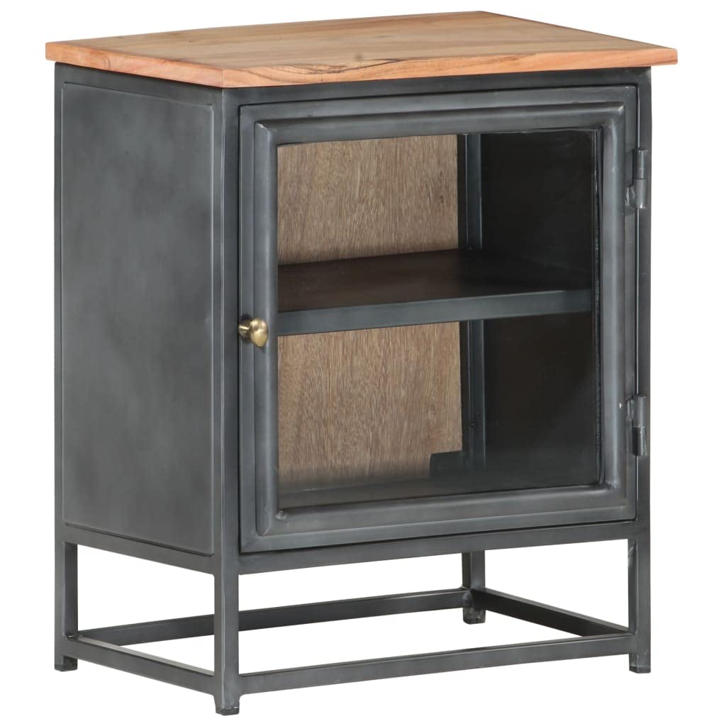 Modern Nightstand with Storage - Solid Acacia Wood Bedside Cabinet, 15.7
