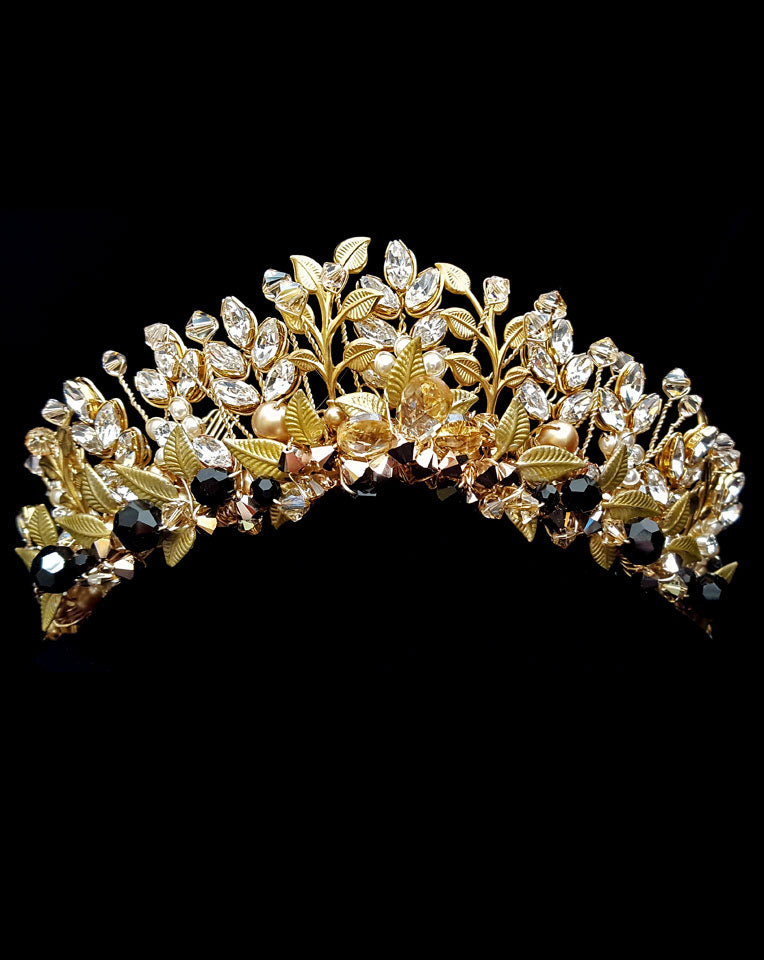 Elegant Wedding Crown with Pearls & Crystal Leaves – Diva Deluxe Bridal Tiara by Kezani | Perfect for Brides, Prom, Pageants & Special Occasions