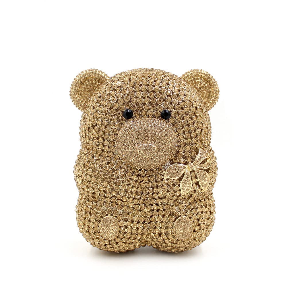 Elegant Bear Evening Bags & Clutches for Women | Rhinestone Minaudiere Animal Purse | Formal Party, Cocktail, Wedding & Special Occasion Handbag