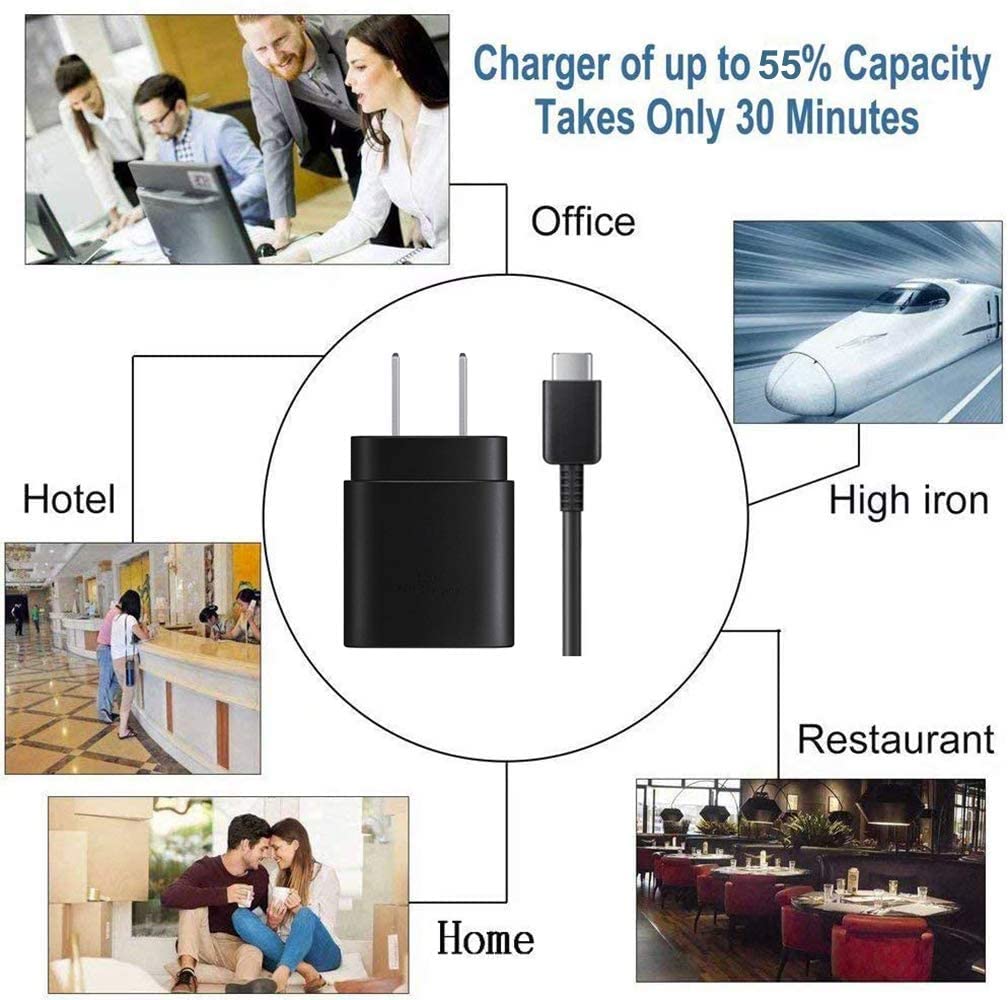 25W USB-C Fast Charger Wall Adapter with 6.6ft Type-C Cable - PD 3.0 Quick Charge for Samsung Galaxy S25/S24/S23/S22/S21/Note20 Series | Perfect for Home, Office & Travel Charging