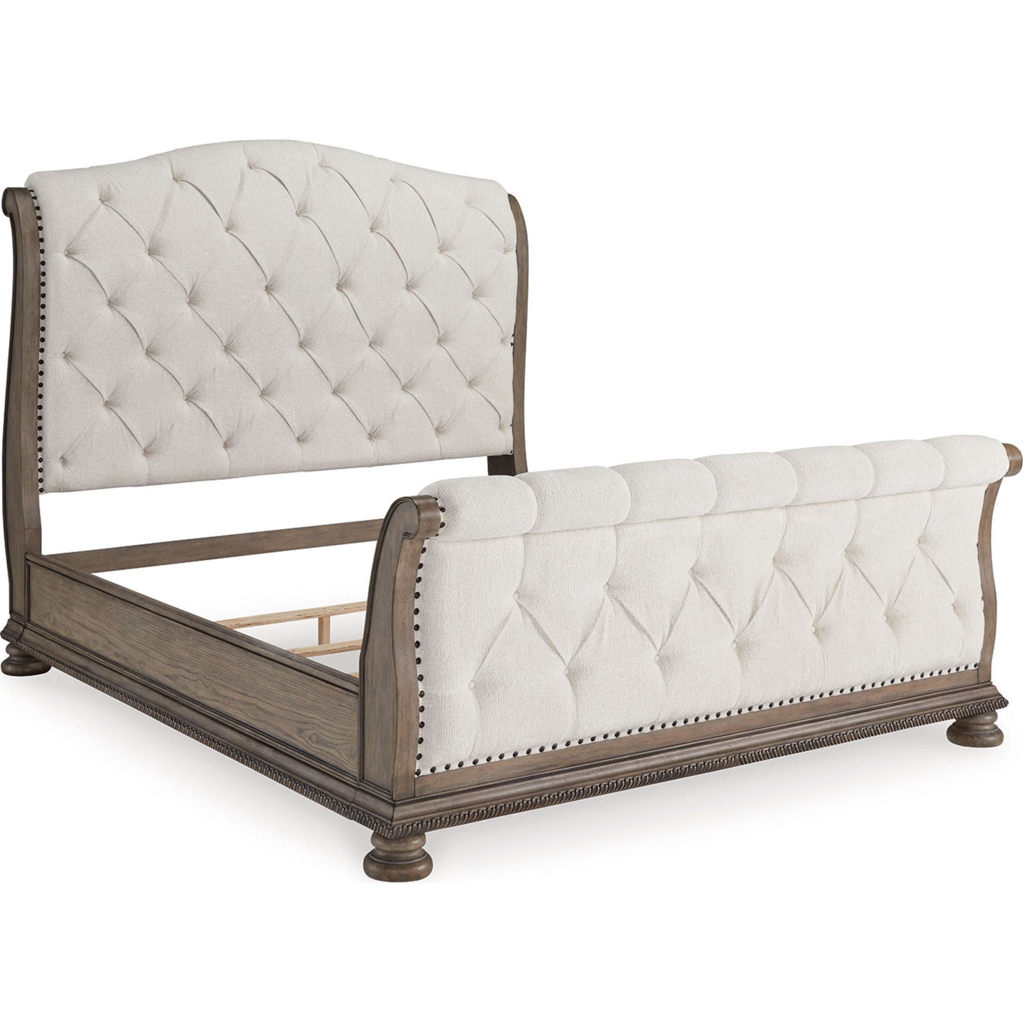 Ardenfield King Sleigh Bed Frame in Light Brown - Luxurious Solid Wood Bedroom Furniture for Master Suite & Guest Room