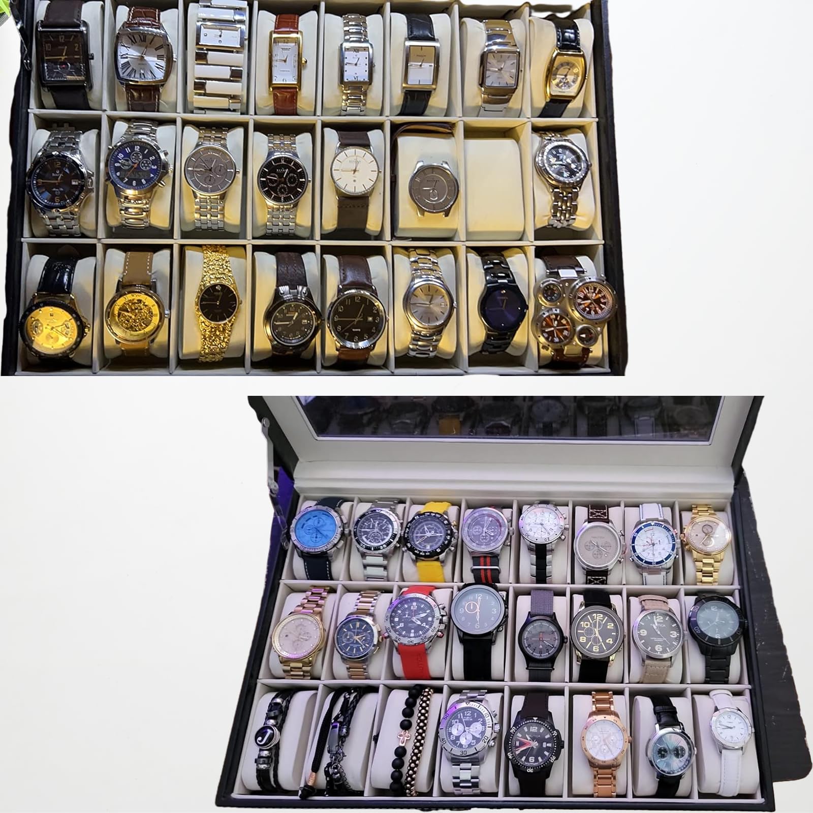 24-Slot PU Leather Watch Box with Key & Lock - Acrylic Top Display Case for Watch & Jewelry Storage Organizer | Perfect for Travel, Gift, and Home Decor