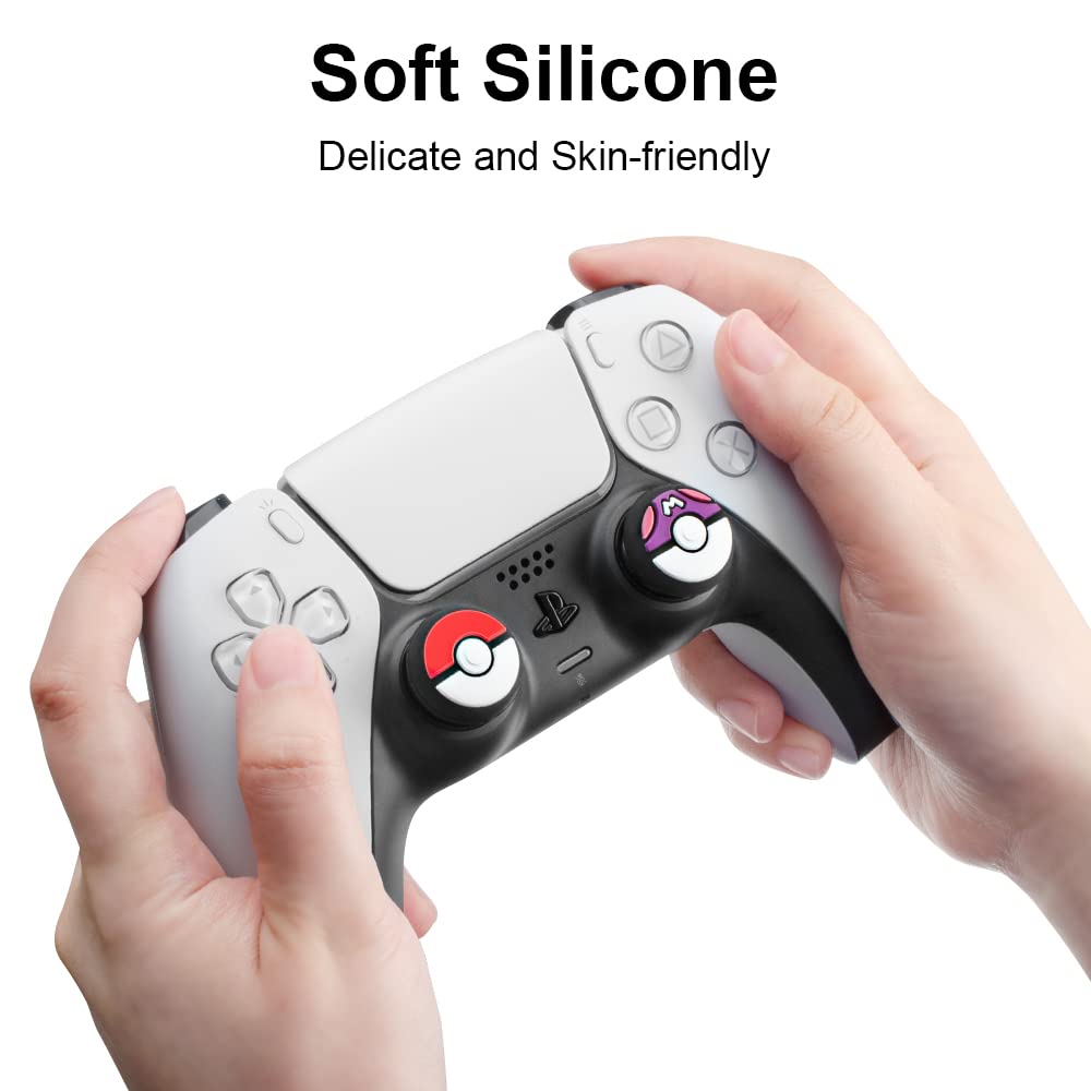 Silicone Thumb Grip Caps for Nintendo Switch Pro Controller, PS5/PS4, Xbox Series X/S - 4-Pack (Red, Blue, Gray, Purple) - Improve Gaming Comfort & Prevent Slipping for Enhanced Gameplay