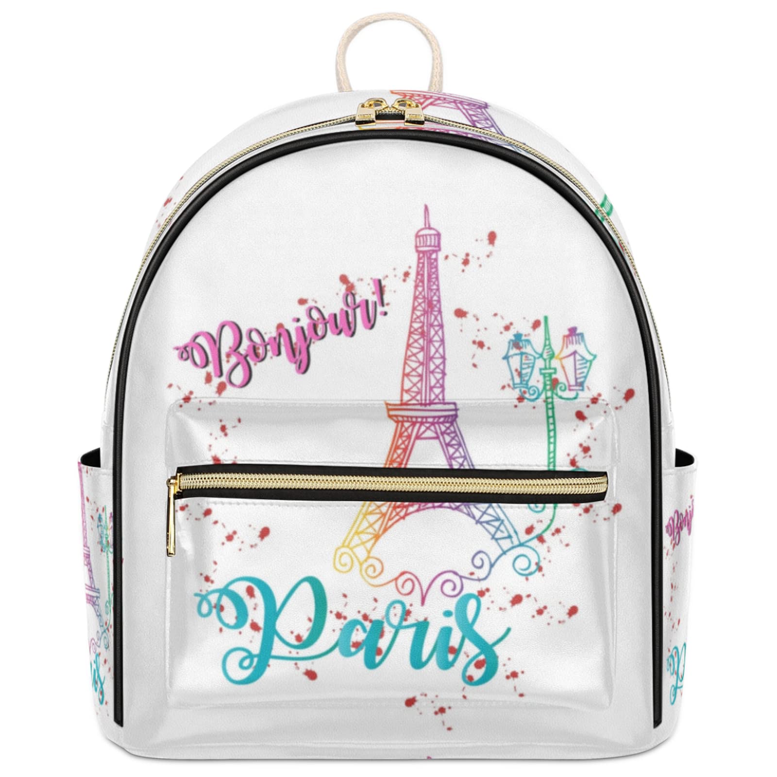 Bonjour Paris Eiffel Tower Mini Backpack Purse for Women - Colorful Leather Small Backpack, Casual Travel Daypack Shoulder Bag for Girls & Teens | Perfect for Travel, Sightseeing & Daily Use