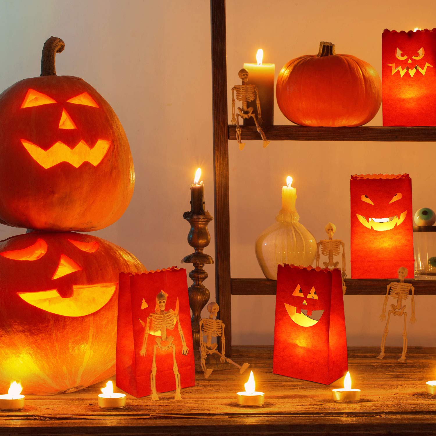 20-Pack Halloween Luminary Candle Bags - Flame Resistant Pumpkin Grimace Design for Spooky Decorations | Perfect for Halloween Party, Porch Decor & Trick-or-Treat Night