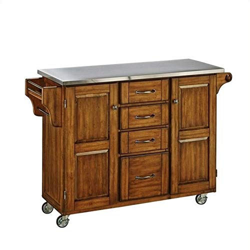 Hawthorne Collections Stainless Steel Kitchen Cart with Cottage Oak Top - Mobile Kitchen Island for Small Spaces, Perfect for Food Prep, Storage & Serving | Ideal for Apartments, Dorms & Compact Homes