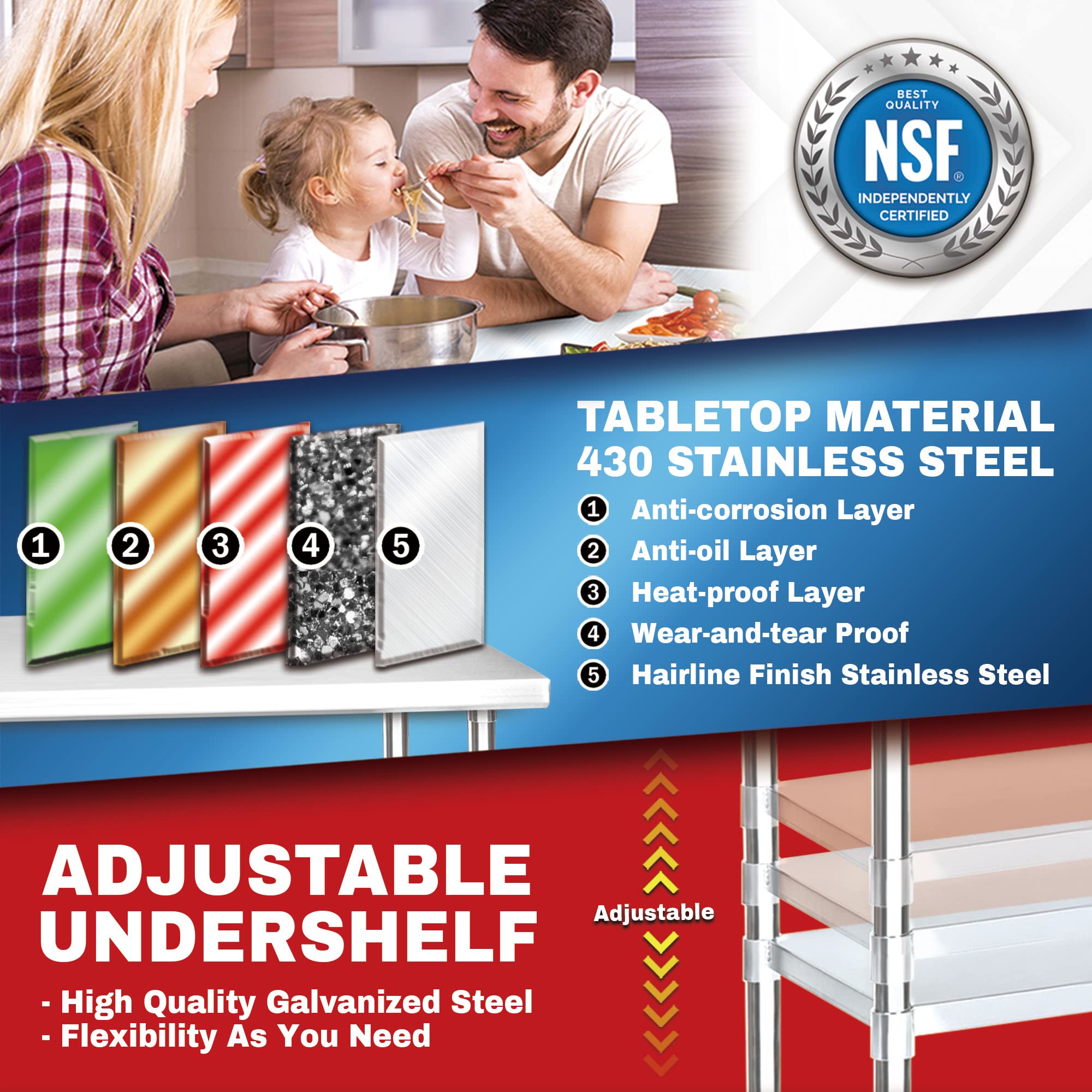 DuraSteel 30x12 Narrow Stainless Steel Table - NSF Certified Small Side Counter Height Metal Table with Under Shelf - Perfect for Food Prep, Laundry Room, Kitchen, Outdoor Grill & Small Spaces - Heavy Duty & Space Saving Design
