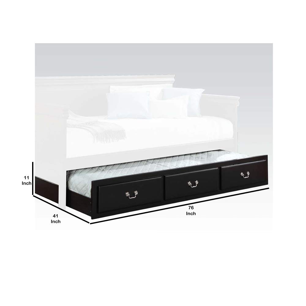Benjara Black Wooden Twin Size Trundle Bed with Caster Wheels - Space-Saving Guest Bed for Small Rooms, Kids Bedroom & Vacation Homes