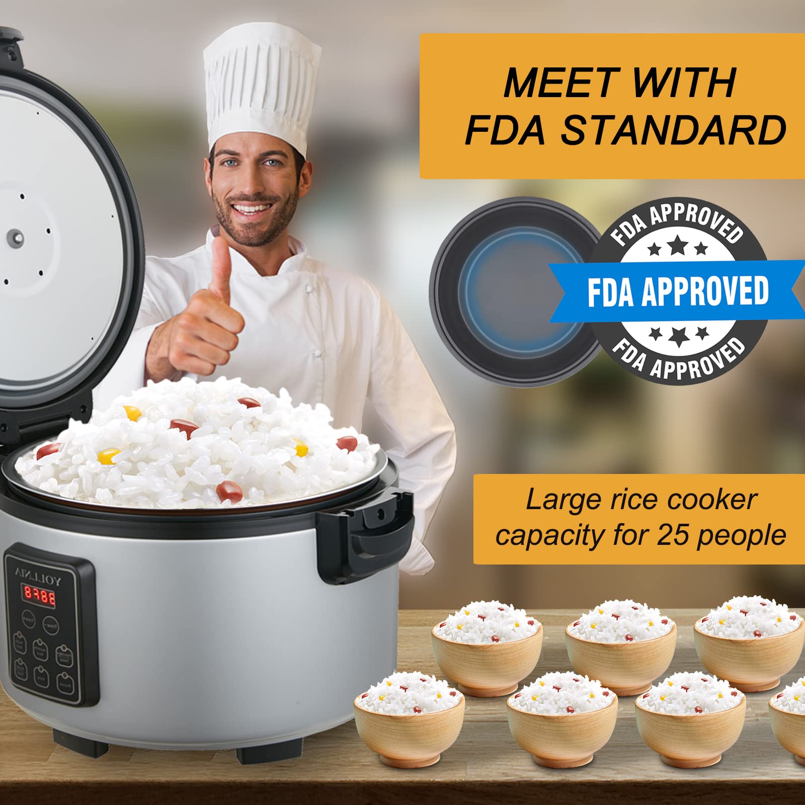 13.8QT Commercial Large Rice Cooker & Food Warmer - 65 Cups Capacity, 1350W Multi-Function Electric Sushi Rice Cooker with LED Display & Timer Setting (30 Min-24 Hrs Smart Preset) - Perfect for Restaurants, Catering & Large Family Gatherings