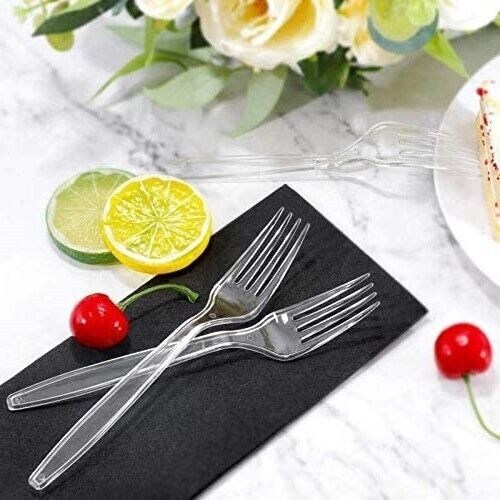 Liacere Premium Heavyweight Clear Disposable Plastic Forks - 360 Count Bulk Pack - Elegant Wedding, Party, Catering & Outdoor Dining Utensils