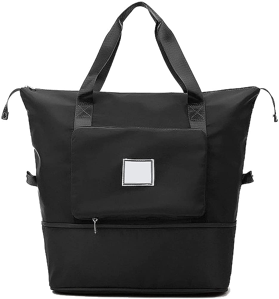 Senbere Large Capacity Waterproof Folding Travel Bag - Lightweight Foldable Duffel Carry On Luggage with Dry/Wet Separation - Portable Sports Shoulder Tote Bag for Gym, Beach, Camping & Weekend Getaways (Black)