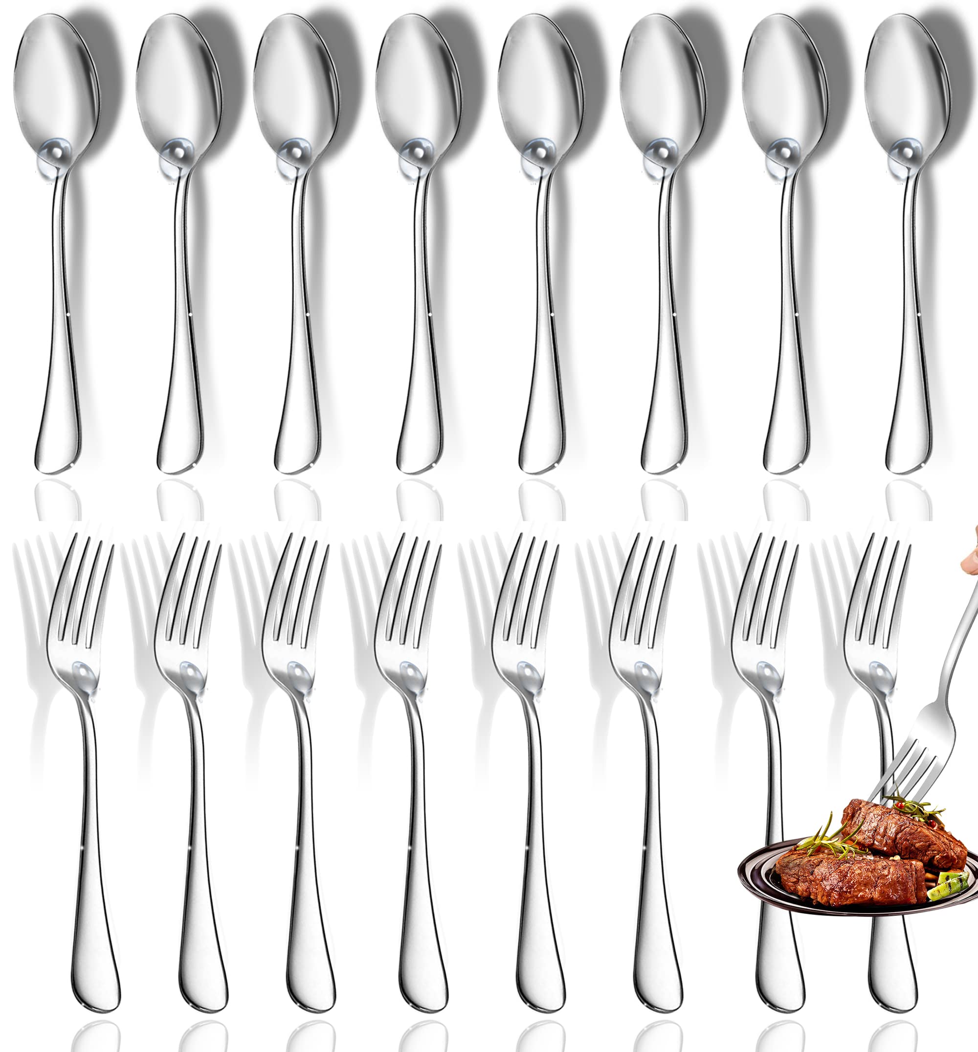 Premium 16-Piece Stainless Steel Cutlery Set - 8 Forks & 8 Spoons (6.69