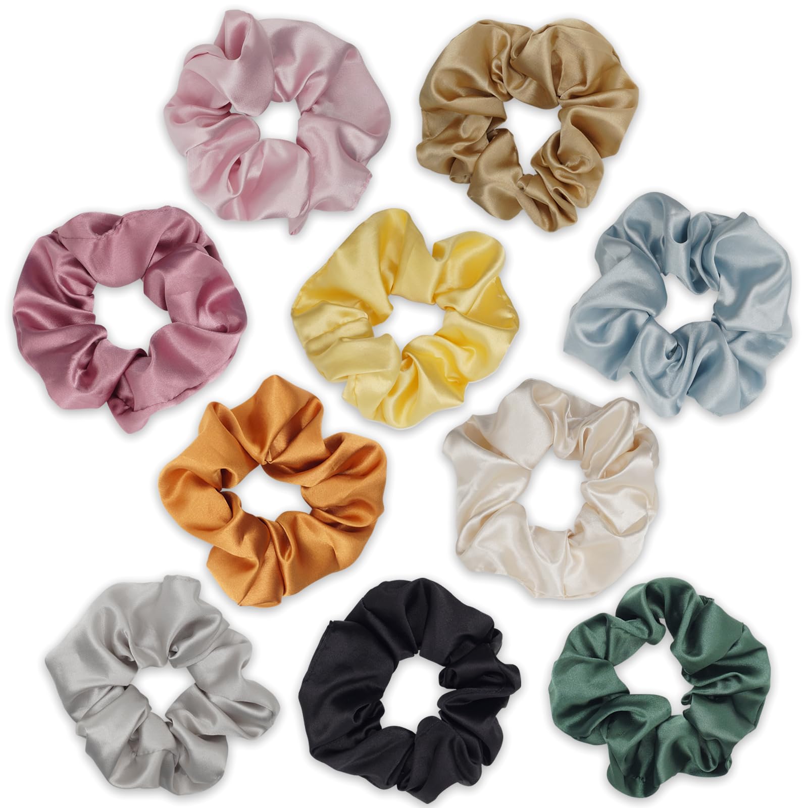 10 Packs Silky Satin Scrunchies for Women & Girls - Soft Hair Ties, Ponytail Holders & Elastic Hair Bands - Perfect for Workouts, Office, School & Everyday Styling