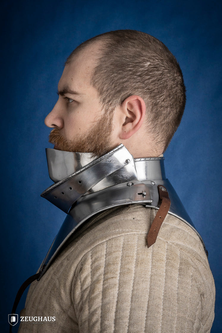 Medieval Articulated Gorget with Bevor - 2mm Polished Steel Armor for Renaissance Fairs & LARP Battles (1480-1500 Style)