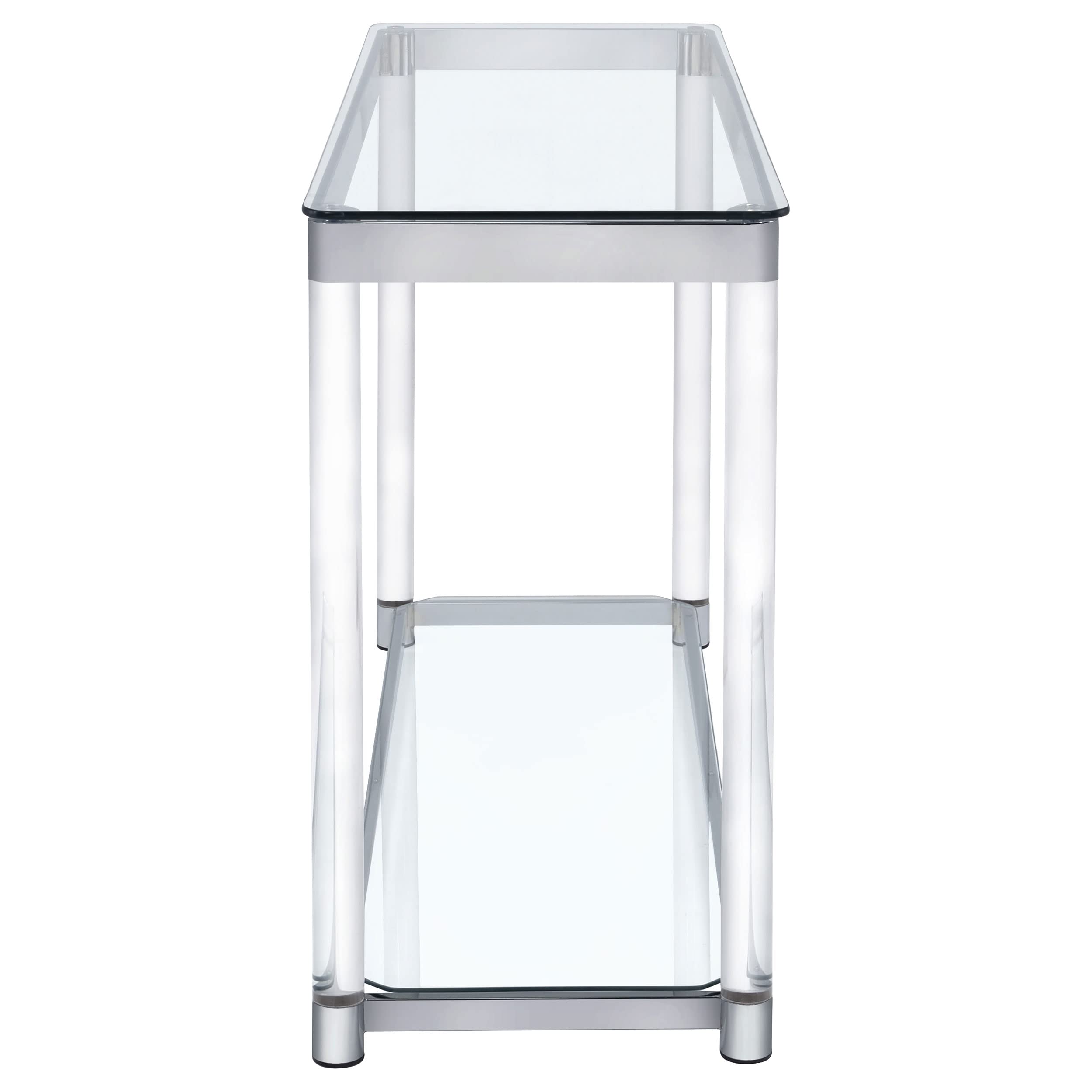 Anne Sofa Table with Lower Shelf - Chrome & Clear Glass End Table - Modern Living Room Furniture for Small Spaces | Perfect for Holding Lamps, Books & Decor