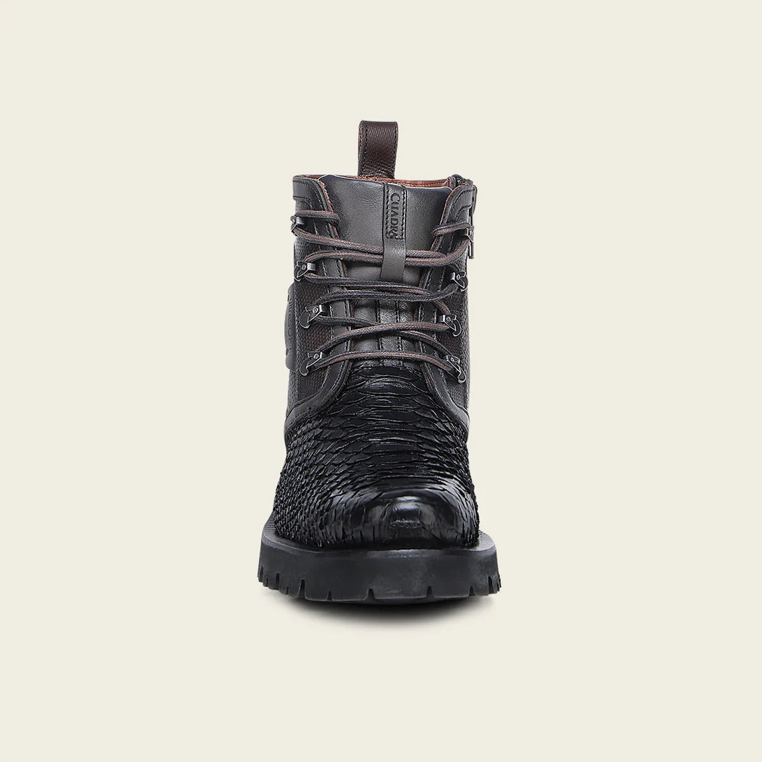 4D25PH Men's Cuadra Black Casual Dress Ankle Boots with Python Skin & Zip - Perfect for Office, Parties & Night Out