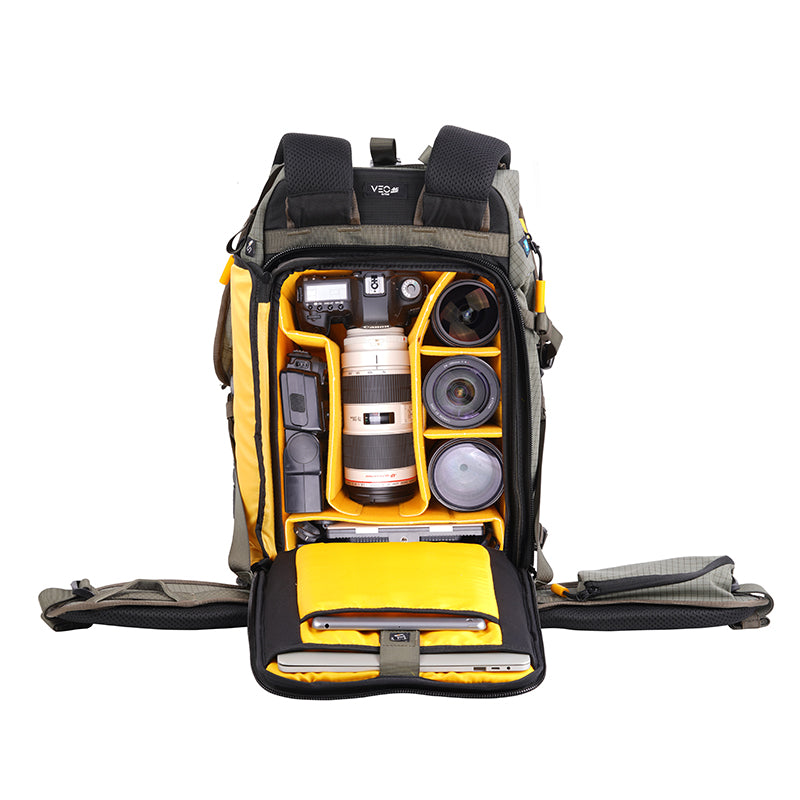 VEO Active 46 Khaki Green Camera Backpack with USB Charging Port - Waterproof DSLR Bag for Travel & Outdoor Photography - Perfect for Hiking, Camping & Professional Photographers