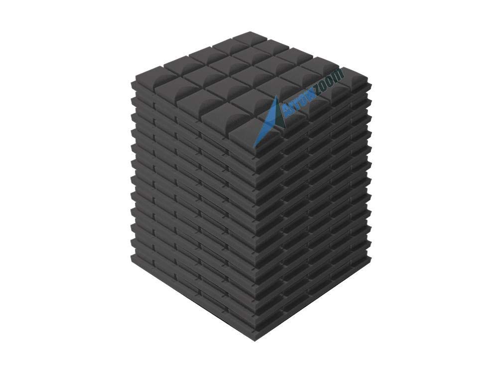 Arrowzoom Super Dash 12-Pack Acoustic Foam Panels - 50x50x5cm Black Tegular Hemisphere Grid Soundproofing Tiles for Home Studio, Office & Music Room - Reduce Echo & Noise (SD1040, Black)