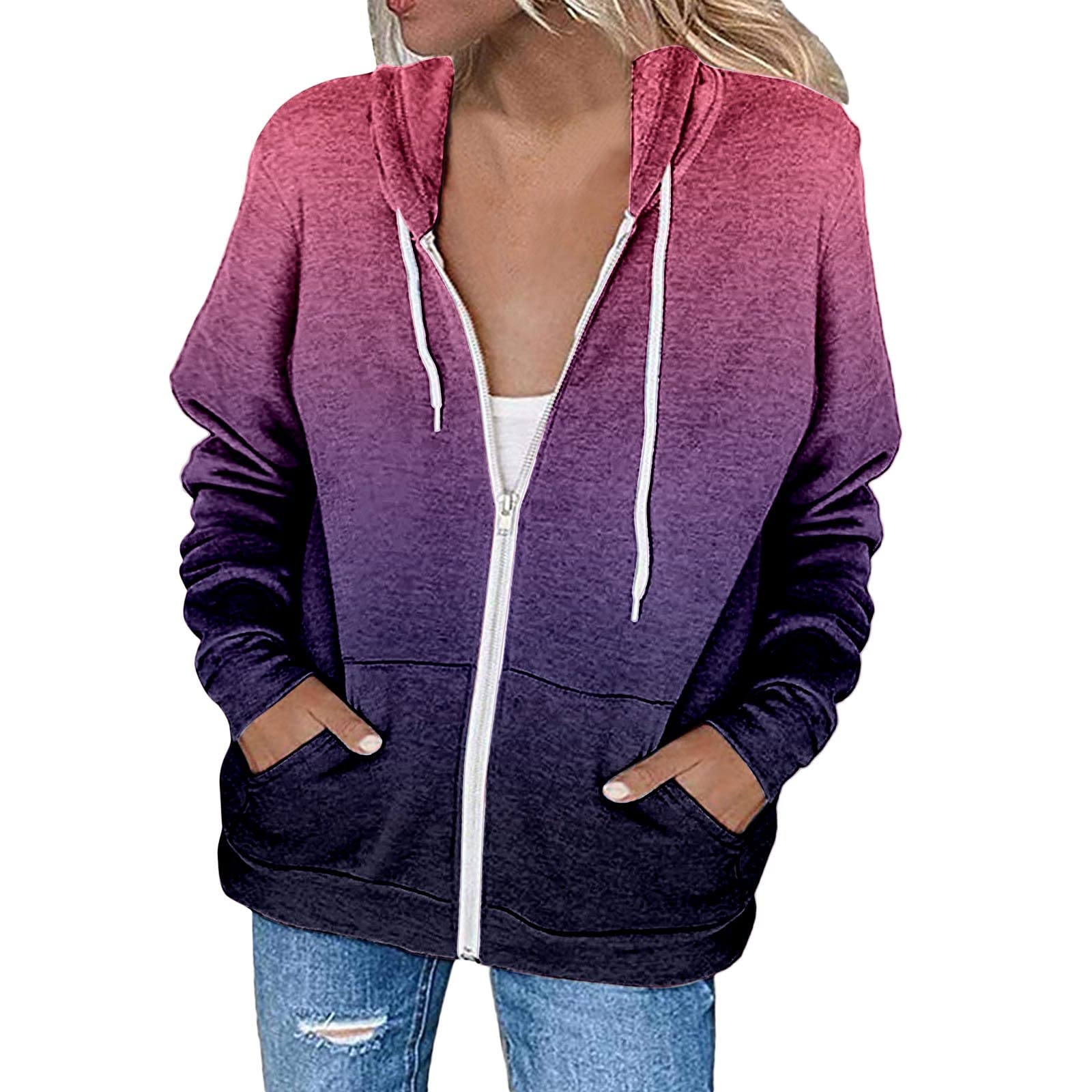 Women's Plus Size Casual Hooded Fleece Jacket with Zipper & Drawstring - Spring Lightweight Outerwear for Everyday Wear (Purple) | Perfect for Outdoor Activities, Travel & Layering in Cool Weather