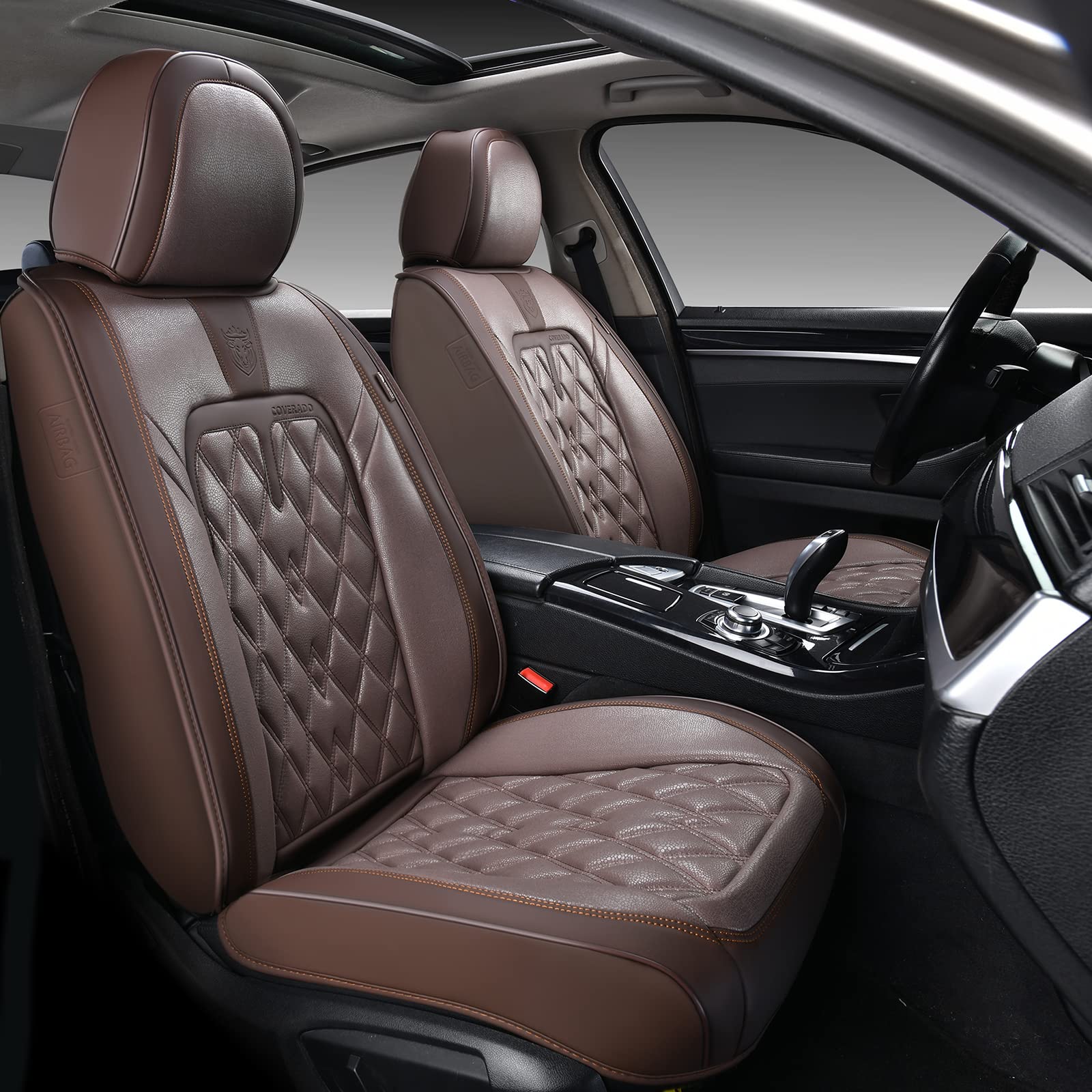 Premium Car Seat Covers for Front Seats - 2-Pack Luxury Leathaire Waterproof Seat Protectors with Anti-Slip Design | Universal Fit for Most Vehicles | Perfect for Daily Commute, Road Trips & Protecting Car Interior (Brown)