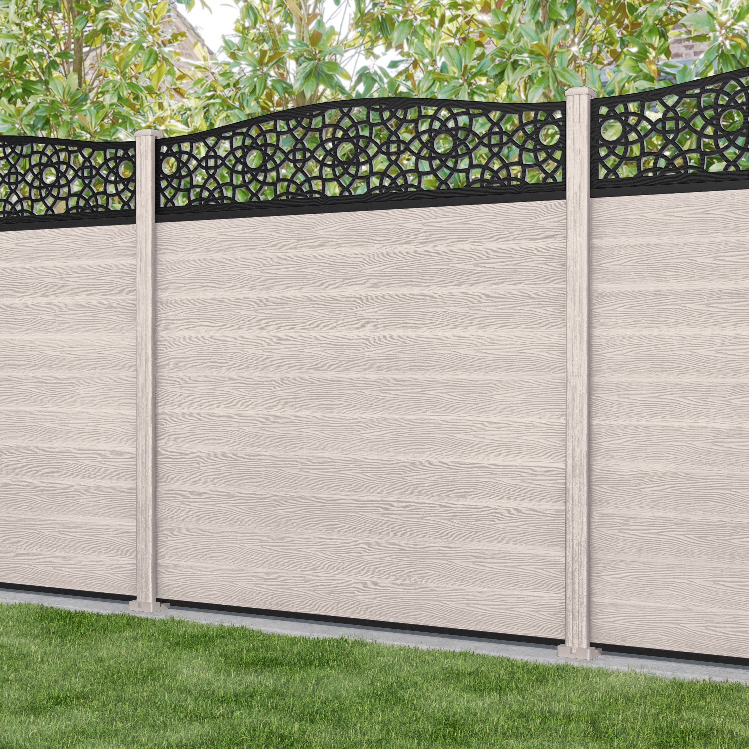 Classic Amber Curved Top Fence Panel - Mid Stone Color with Composite Posts | Durable Outdoor Privacy Fence for Backyard, Garden & Pool Areas