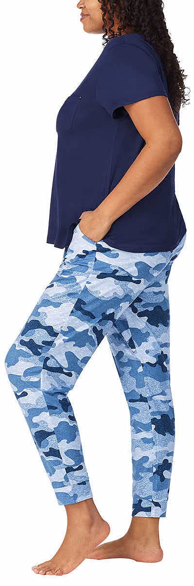 Jane & Bleecker Women's 2-Piece Jogger Pajama Set - Soft Cotton Sleepwear with Pockets (Navy Camo Print, XS) - Cozy Loungewear for Relaxing at Home & Sleepovers