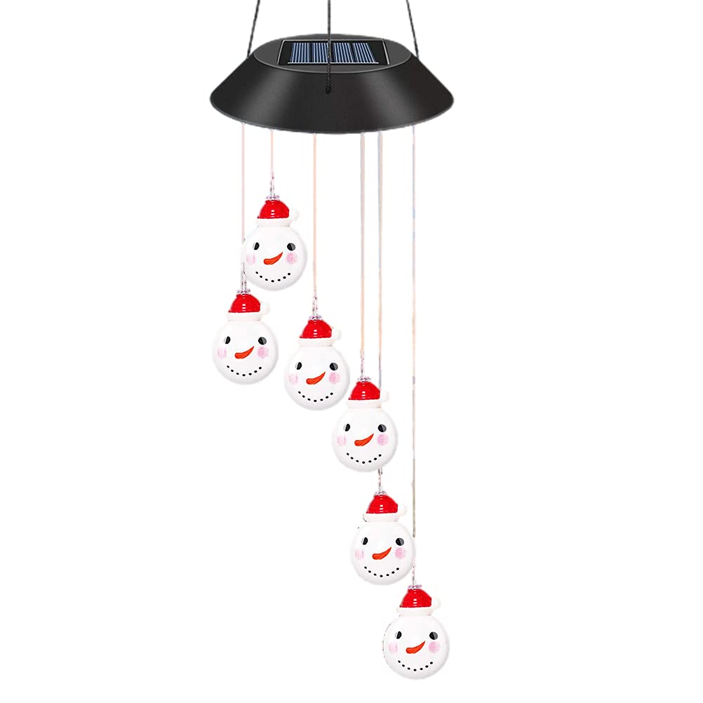Bticx Solar Wind Chime with Color Changing LED Lights - Christmas Tree & Snowman Design, Waterproof Outdoor Solar Powered Decor for Patio, Garden, and Home - Perfect for Holiday Decorations, Backyard Ambiance, and Seasonal Gift Giving